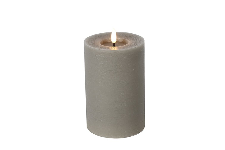 Pillar Candle Rustic 10cm Led Rd Lyon M Grey Gift