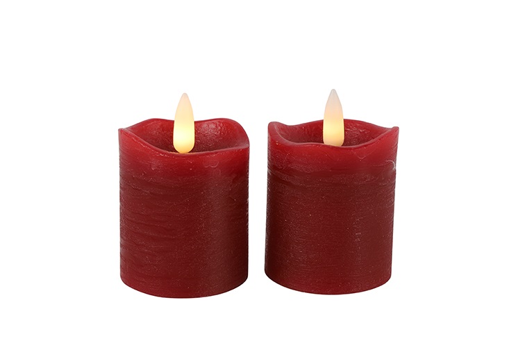 Pillar Candle Rustic Antique 5cm Led Rd Lyon S2 Red Gift