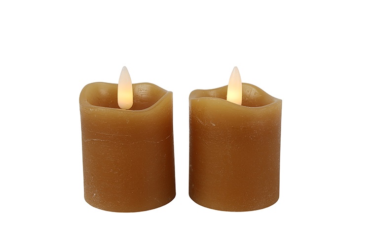 Pillar Candle Rustic Antique 5cm Led Rd Lyon S2 Amber Gift