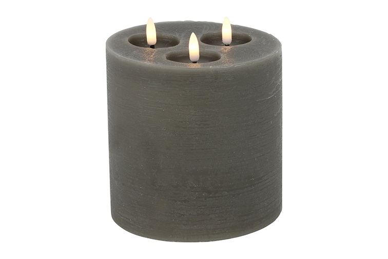 Pillar Candle 15cm Led Rd Lyon L Grey Gift