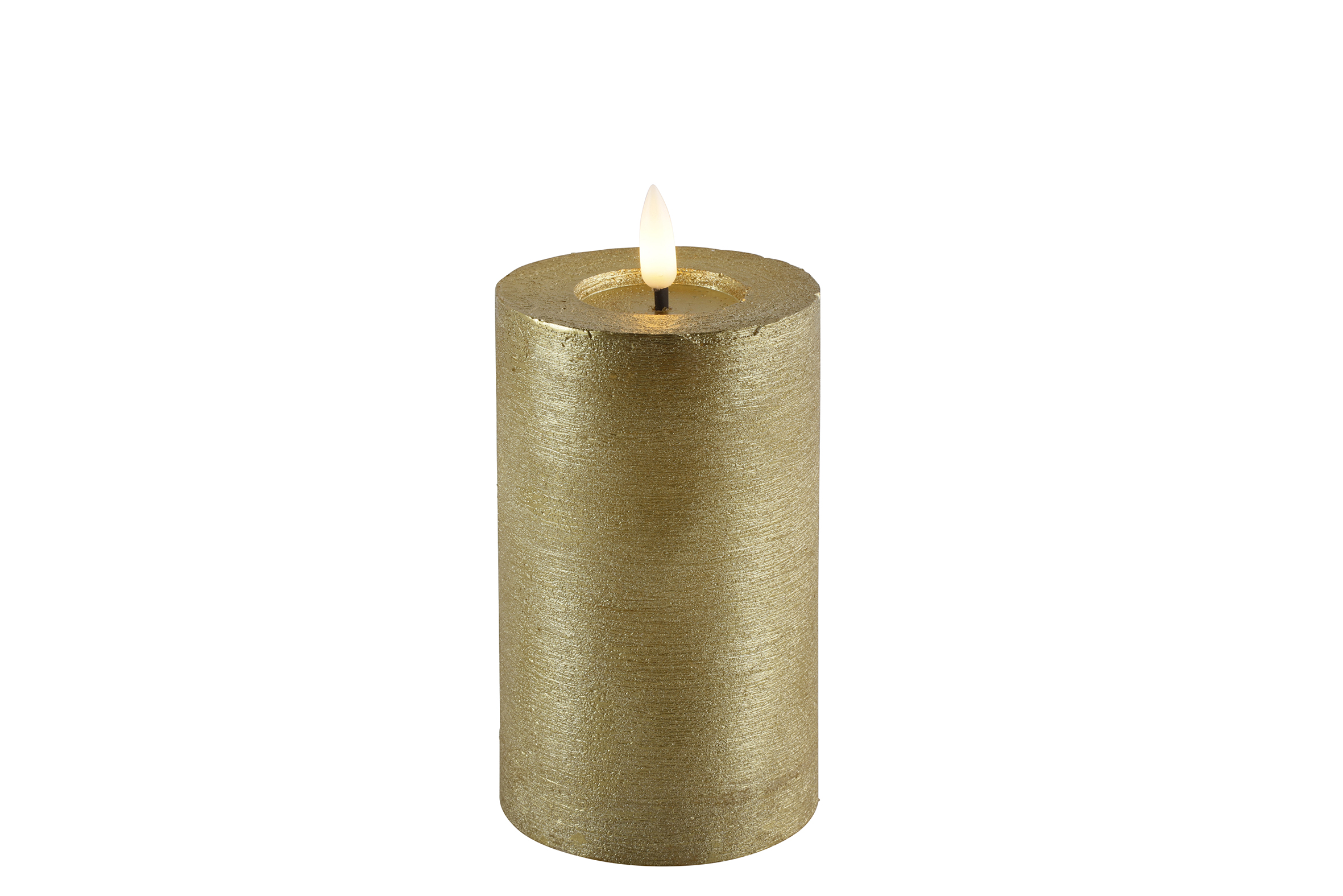 Pillar Candle Rustic 7.5cm Led Rd Lyon M Gold Gift