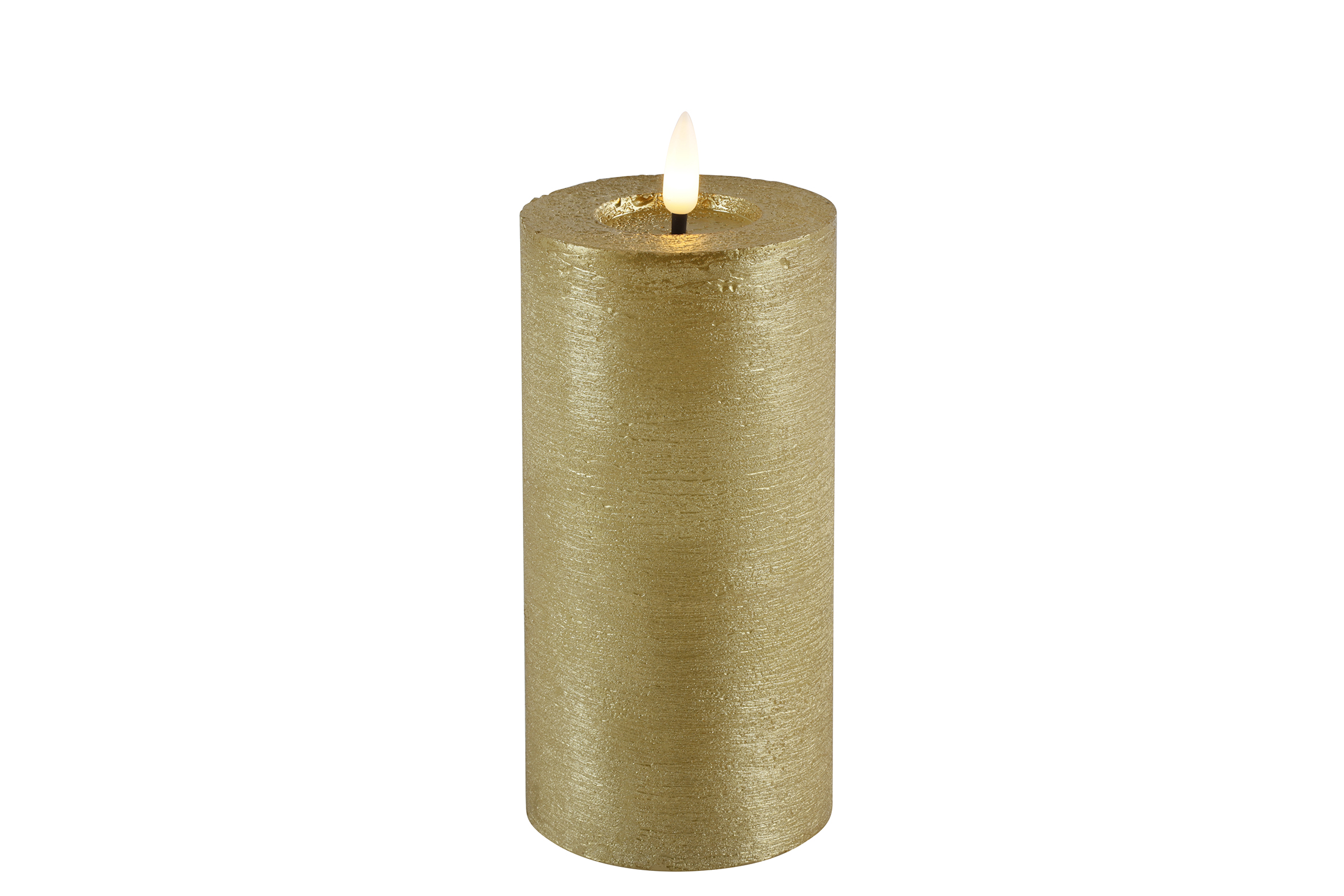 Pillar Candle Rustic 7.5cm Led Rd Lyon L Gold Gift