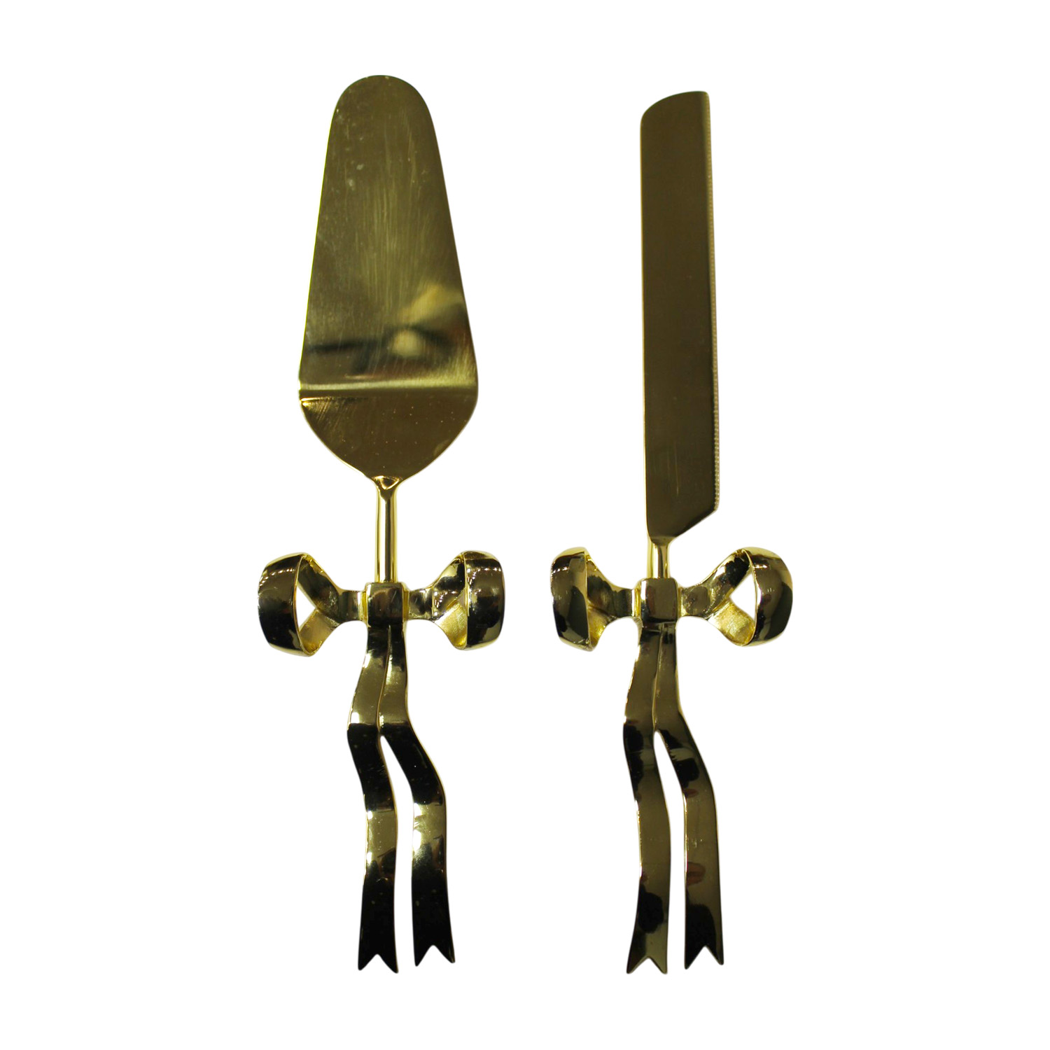 Set Of 2 Cake Knives Gold Bows Gift