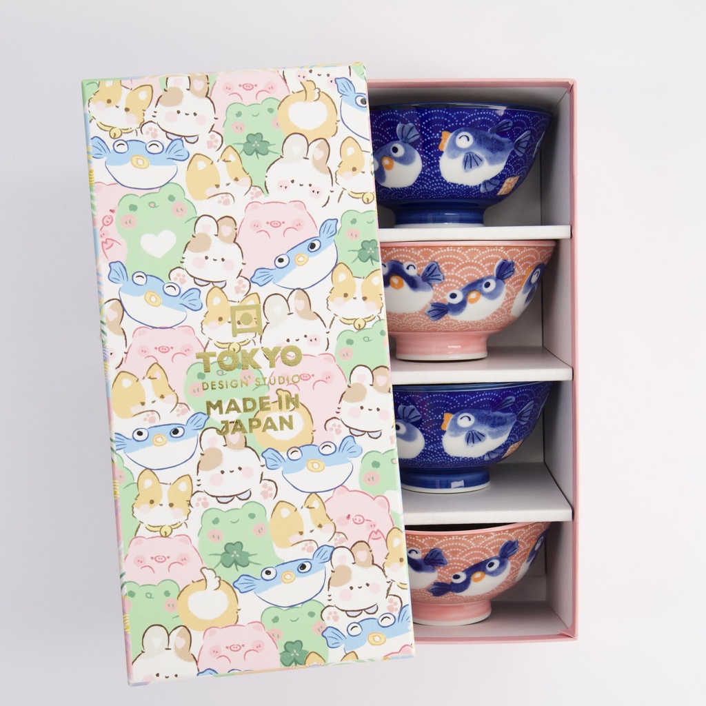 Kawaii Blowfish Blue/pink Bowl Giftset 4pcs 11.3x5.8cm 33361 1/20 Gift