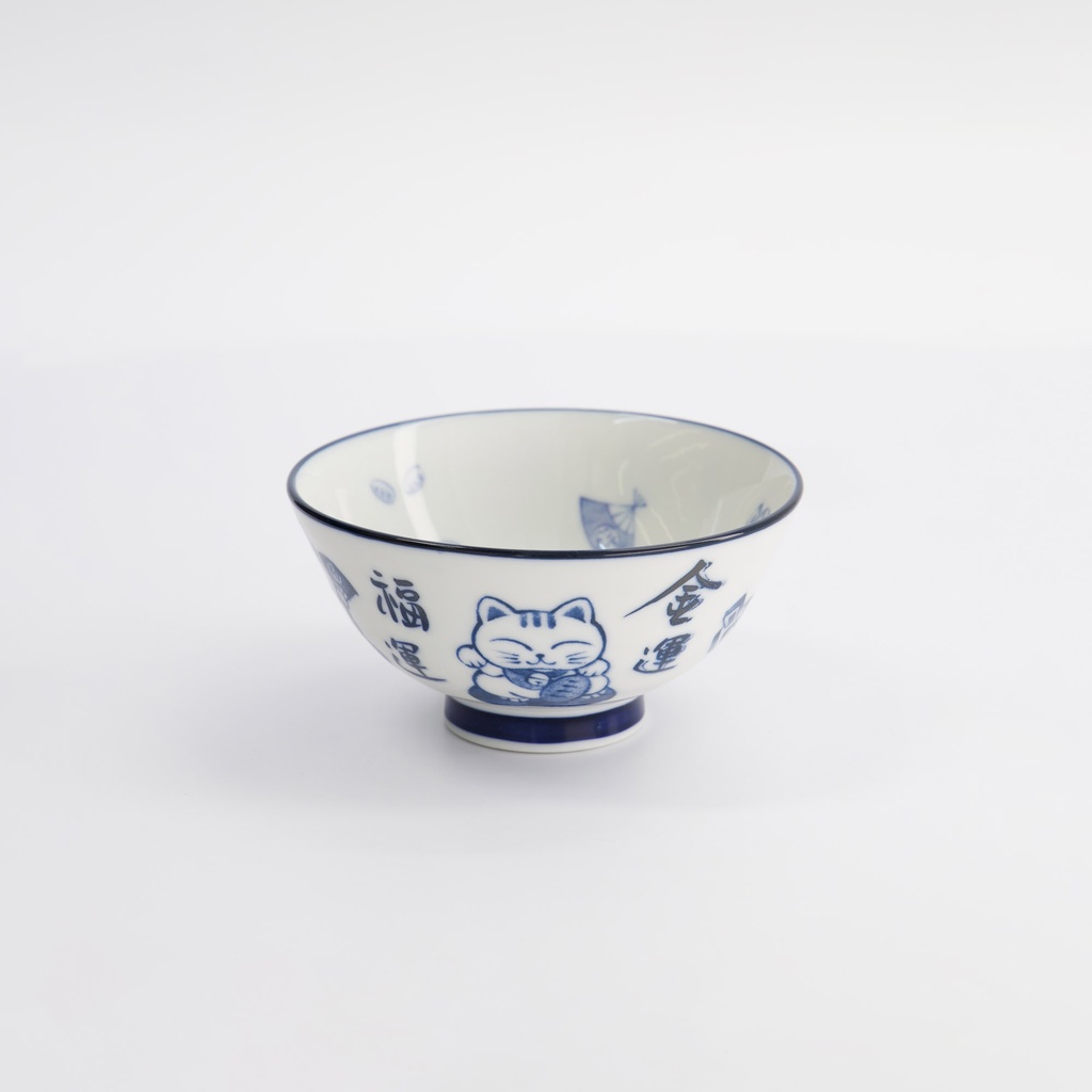 Kawaii Rice Bowls 11.3x5.8cm 300ml Bowl Lucky Cat Bl/wh 33210 5/80 Gift