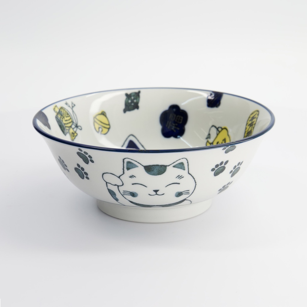 Kawaii Lucky Cat Neko Ramen Bowl Blue 20.8x8cm 1000ml 4/32 Gift