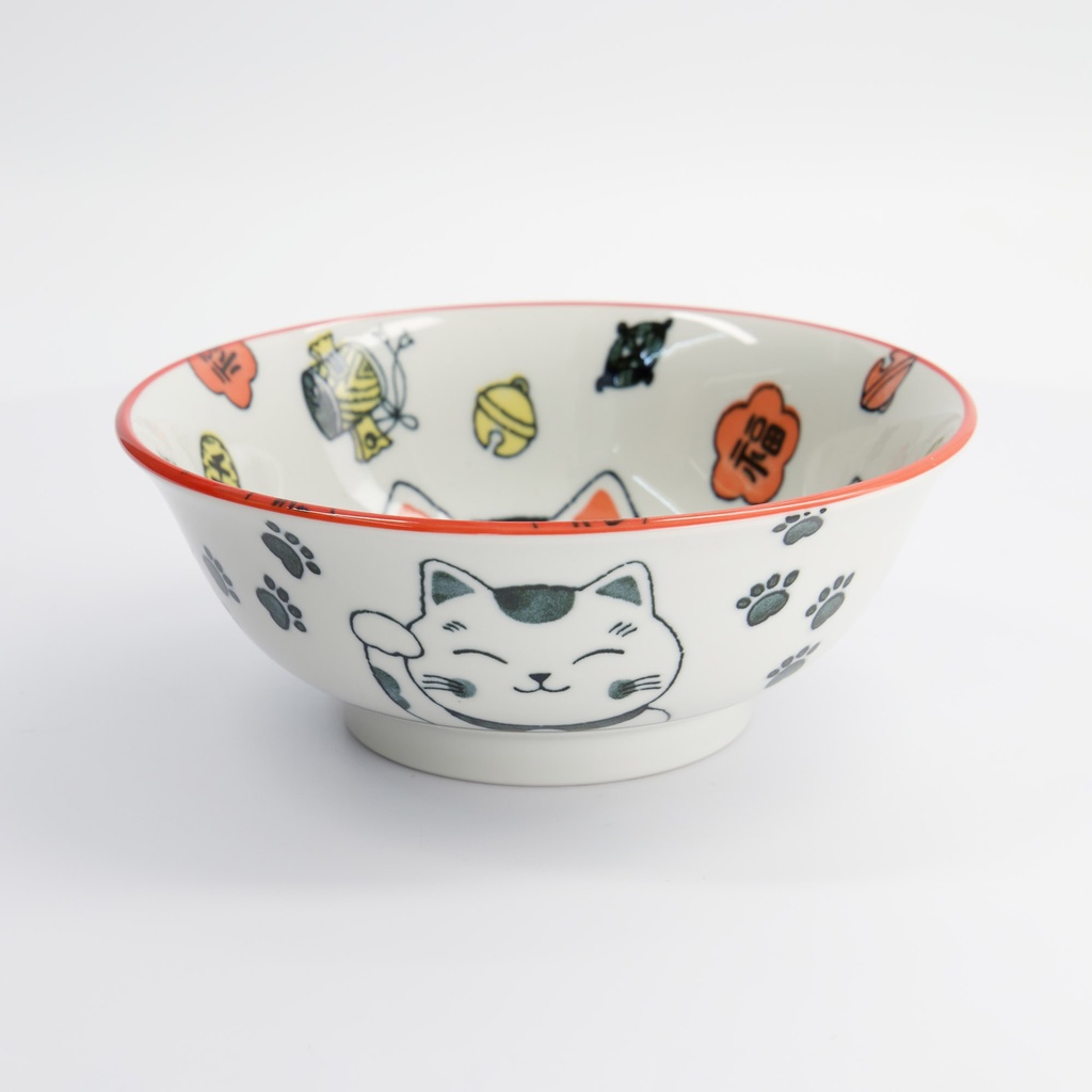 Kawaii Lucky Cat Neko Ramen Bowl Red 20.8x8cm 1000ml Red 4/32 Gift