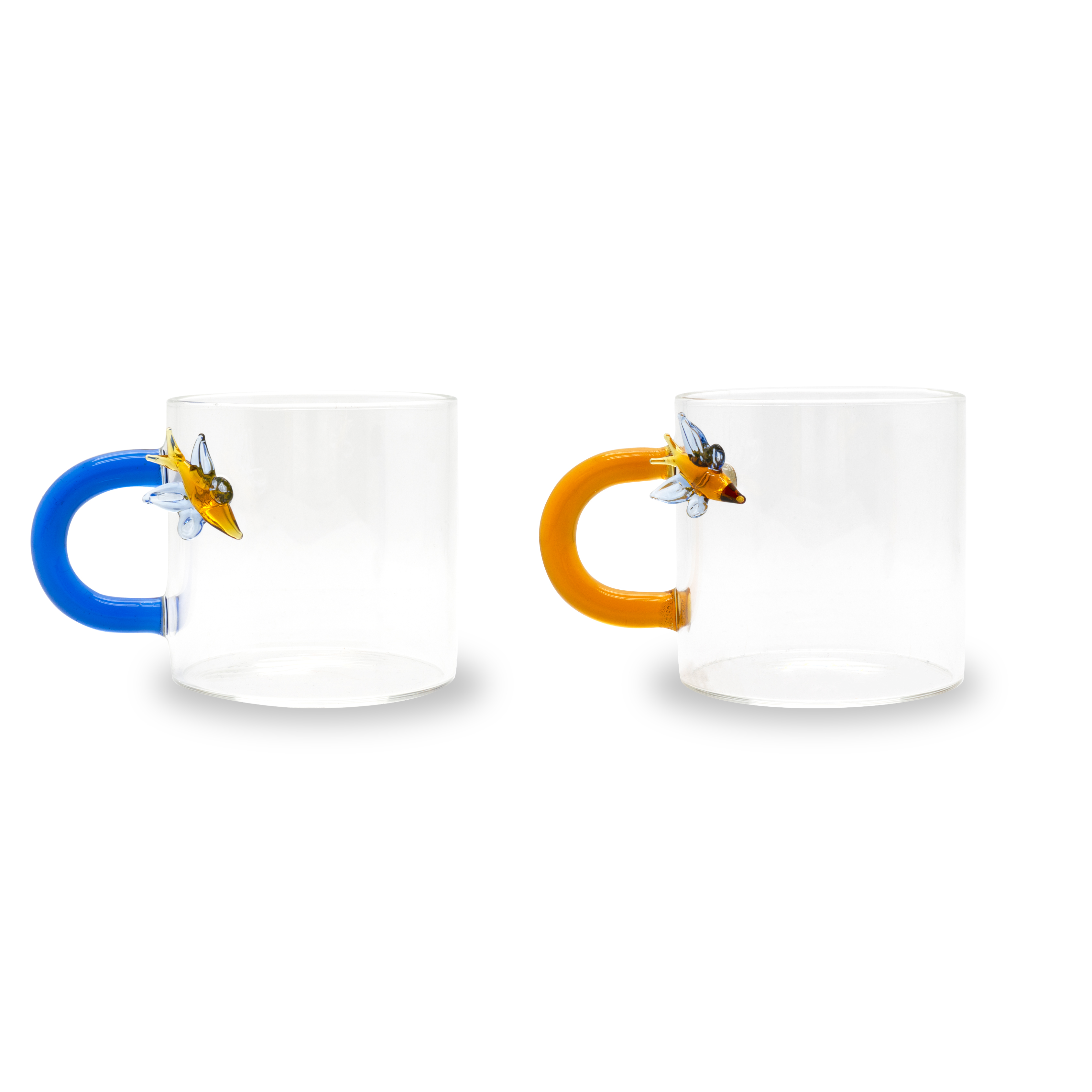 Set Of 2 Coffee Cups In Borosilicate Glass Butterfly Decoration Gift