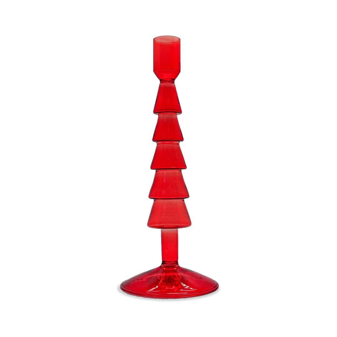 Glass Candle Holder 22 Cm Christmas Shape Red Gift