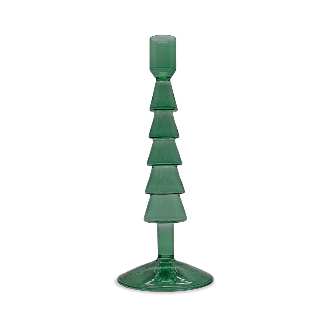 Glass Candle Holder 22 Cm Christmas Shape Green Gift