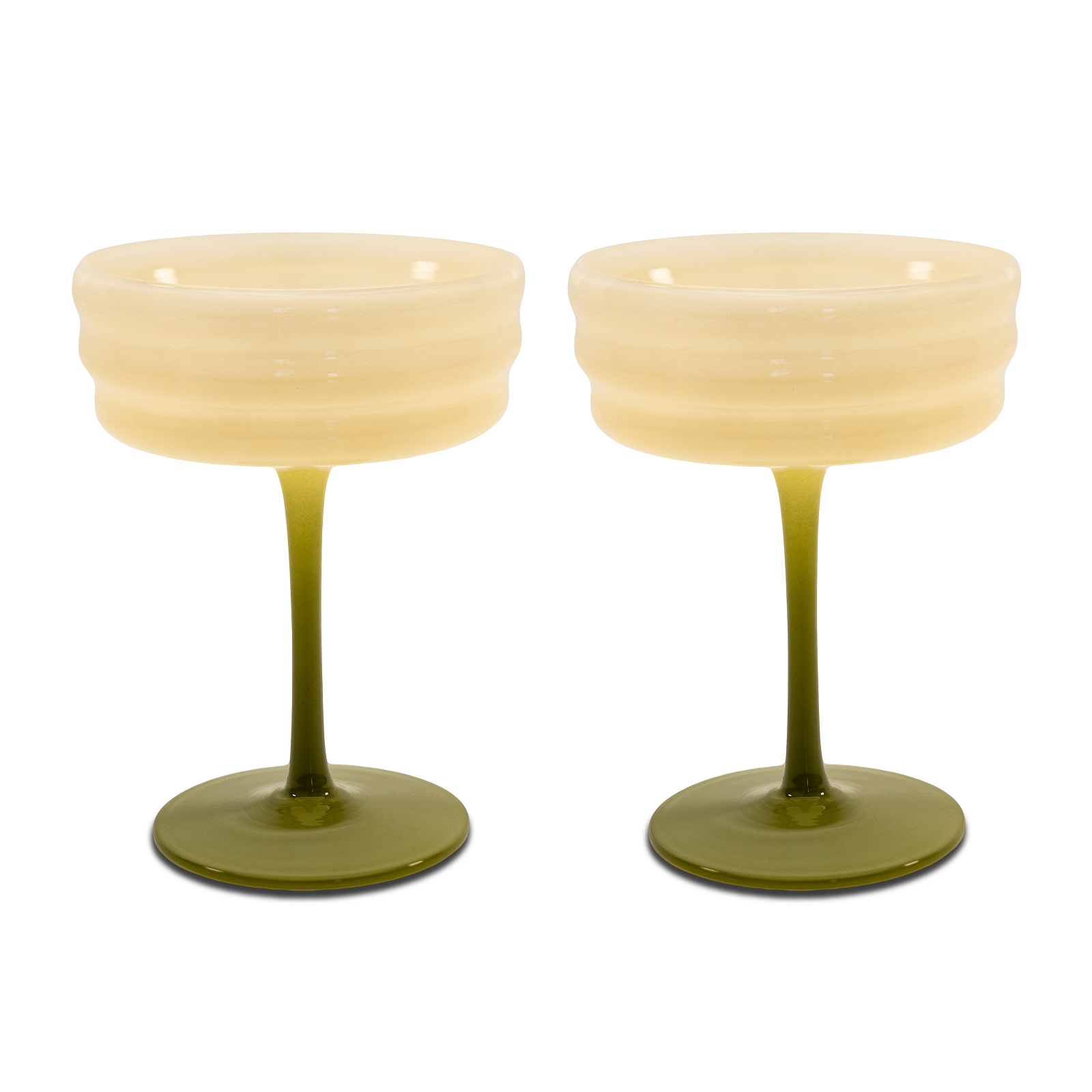 Set Of 2 Glass Champagne Glasses Capacity 280 Ml Color White And Green Gift