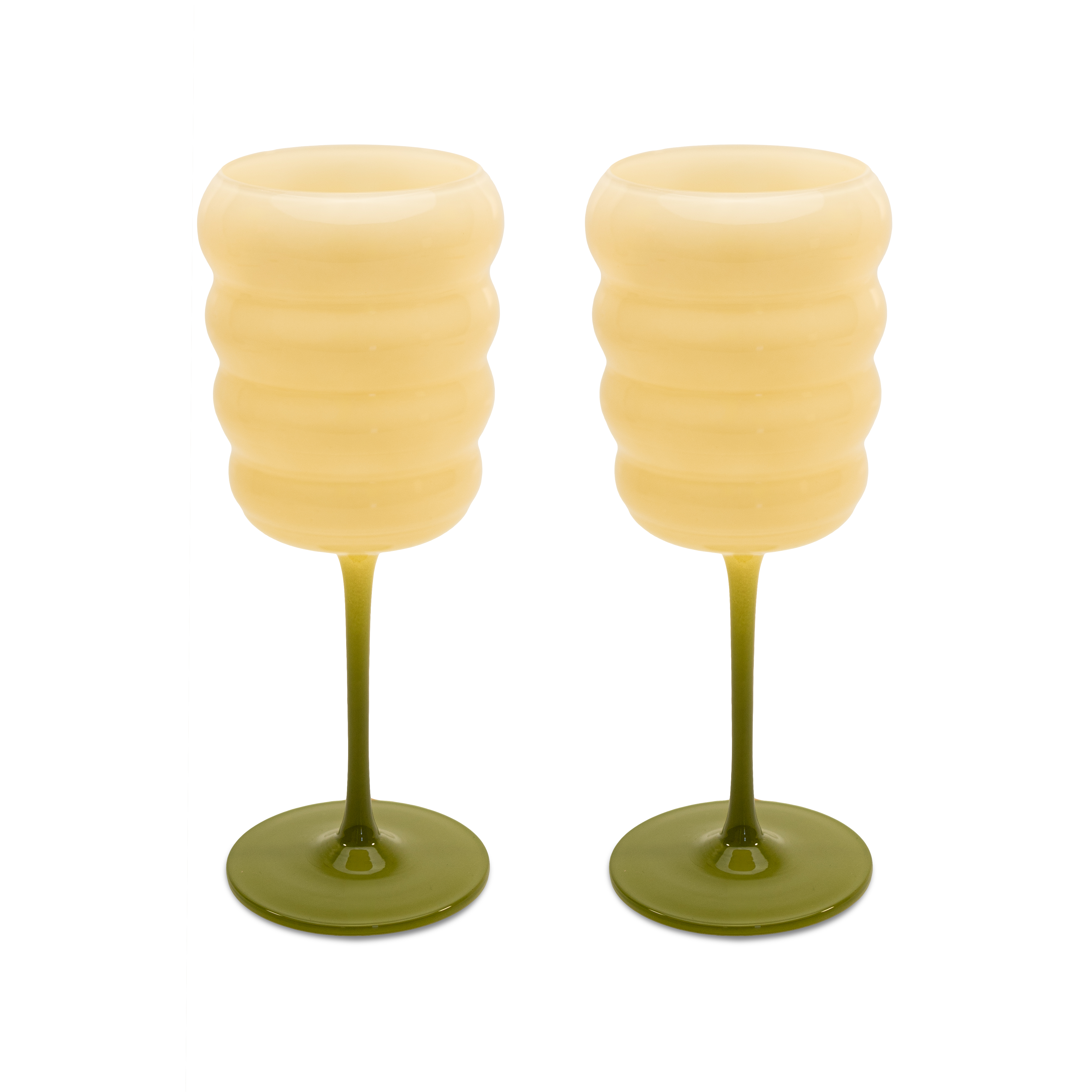 Set Of 2 Glass Wine Glasses Capacity 380 Ml Color White And Green Gift