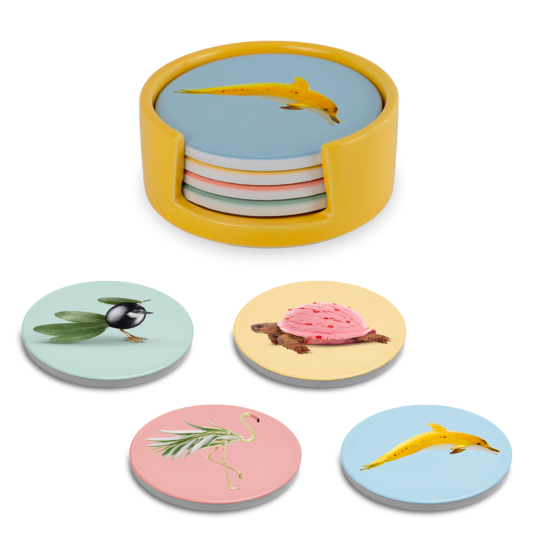 Set Of 4 Coasters With Mixed Decorations Gift