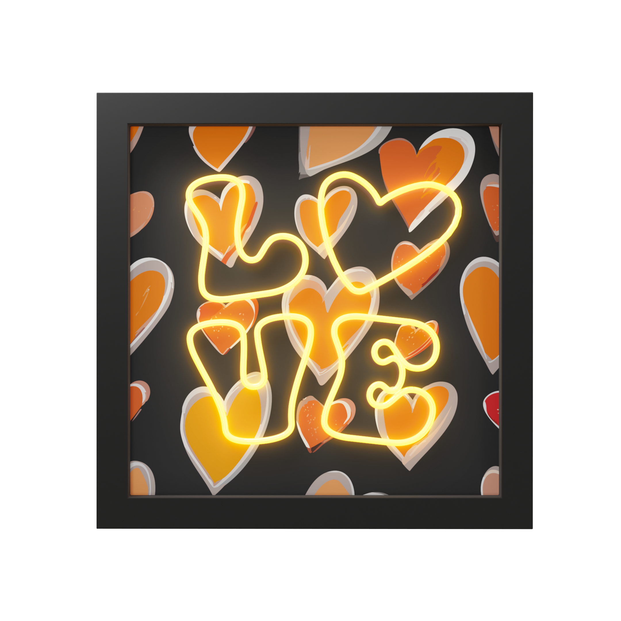 Frame With Neon Details Love Design Size 30x30cm Gift