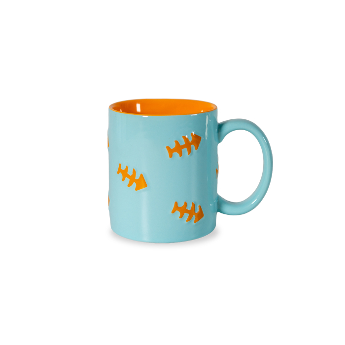 Stoneware Mug Orange Fishbone Decor Capacity 420 Ml Gift
