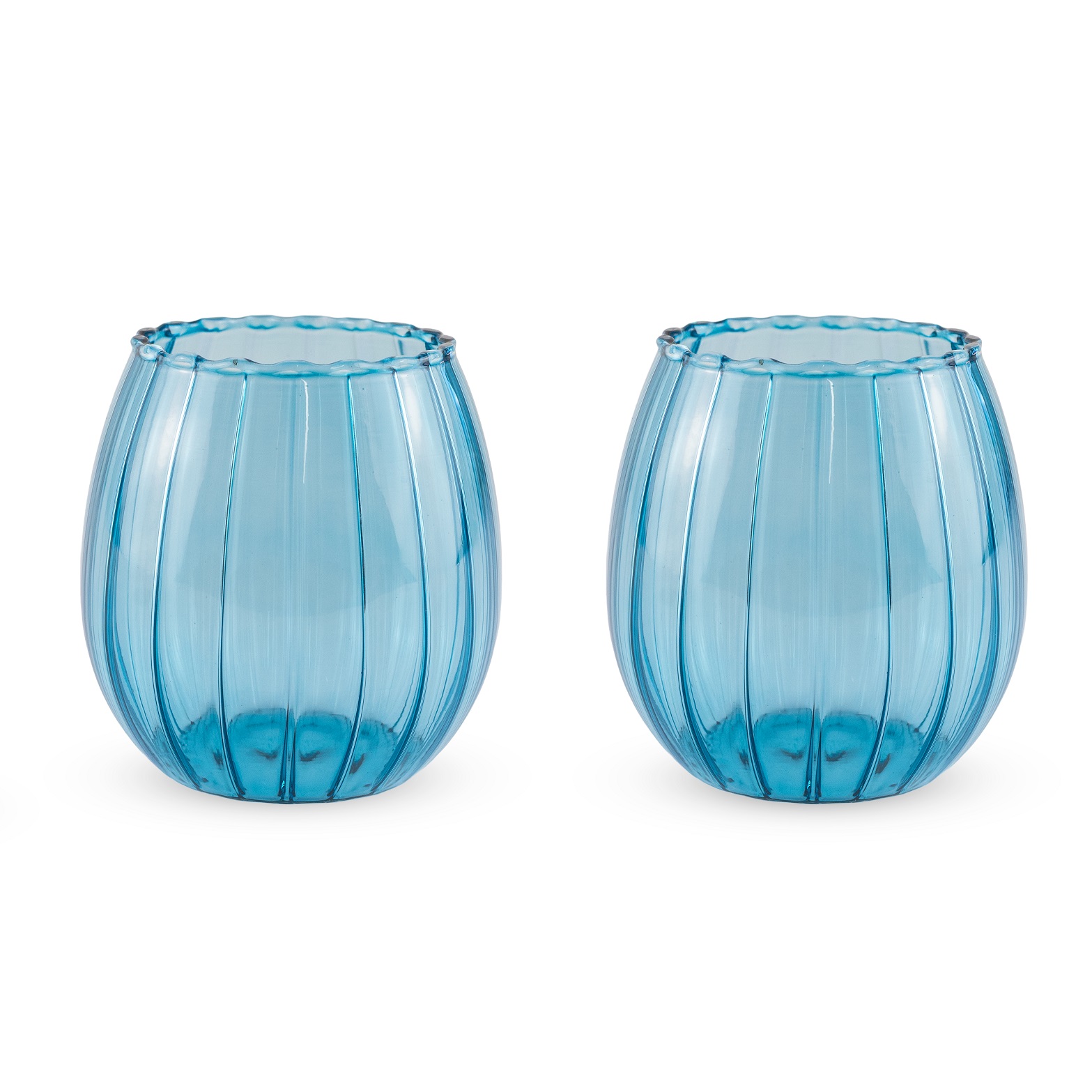 Set Of 2 350 Ml Glasses Pleated Effect Color: Light Blue Gift