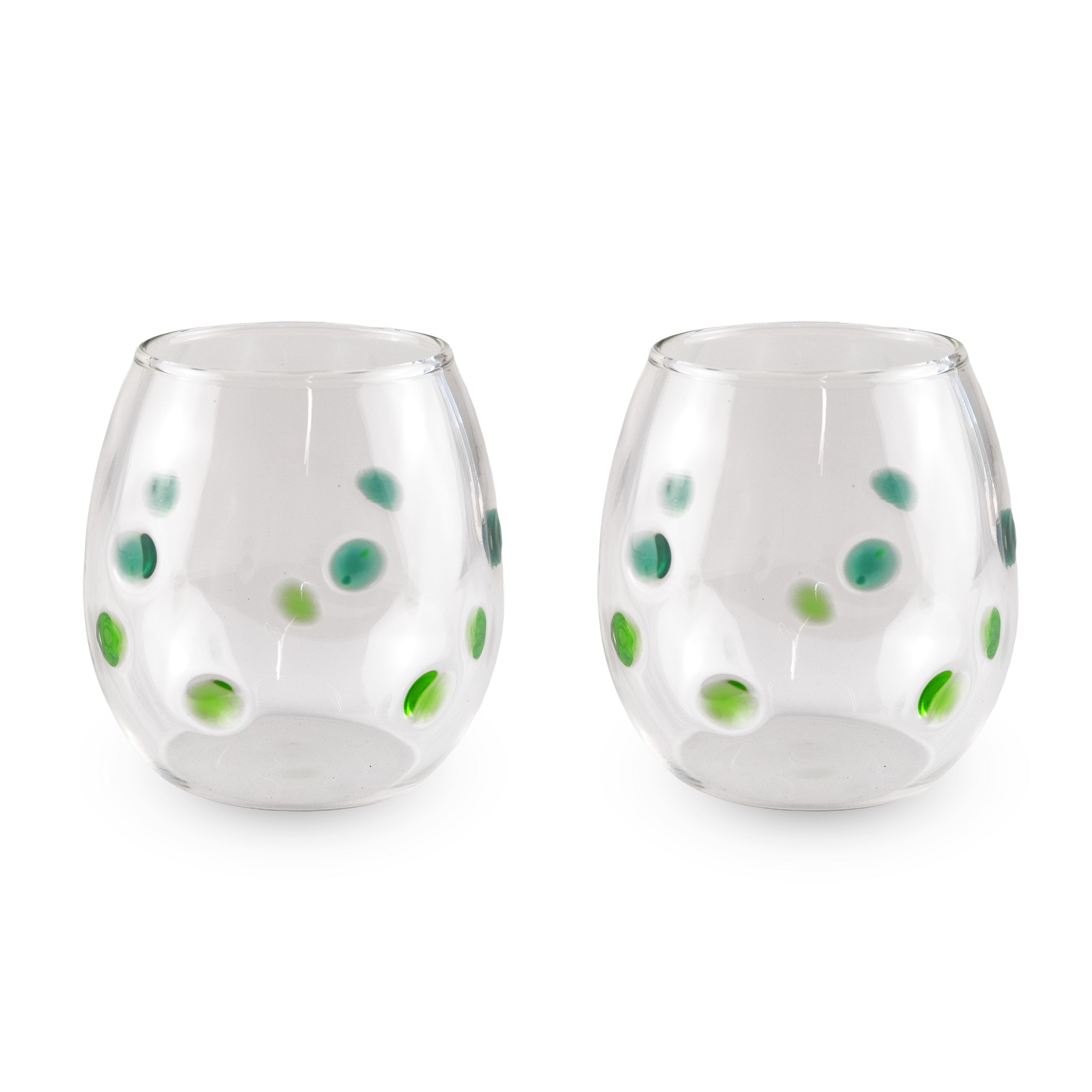 Set Of 2 350 Ml Glasses Green Polka Dot Design Gift
