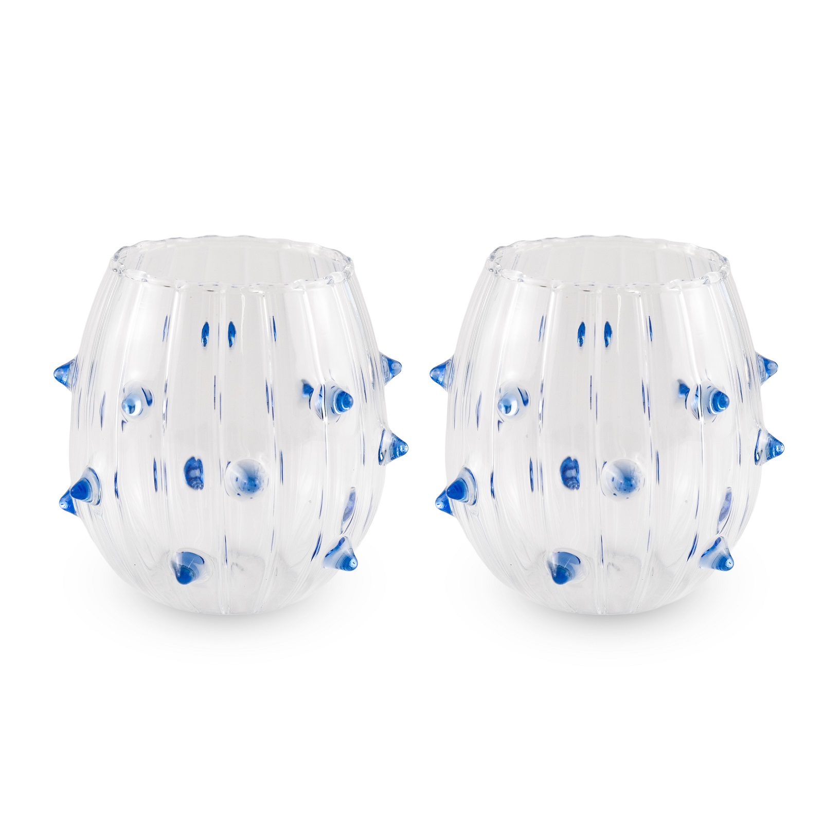 Set Of 2 350 Ml Glasses Light Blue Thorn Design Gift