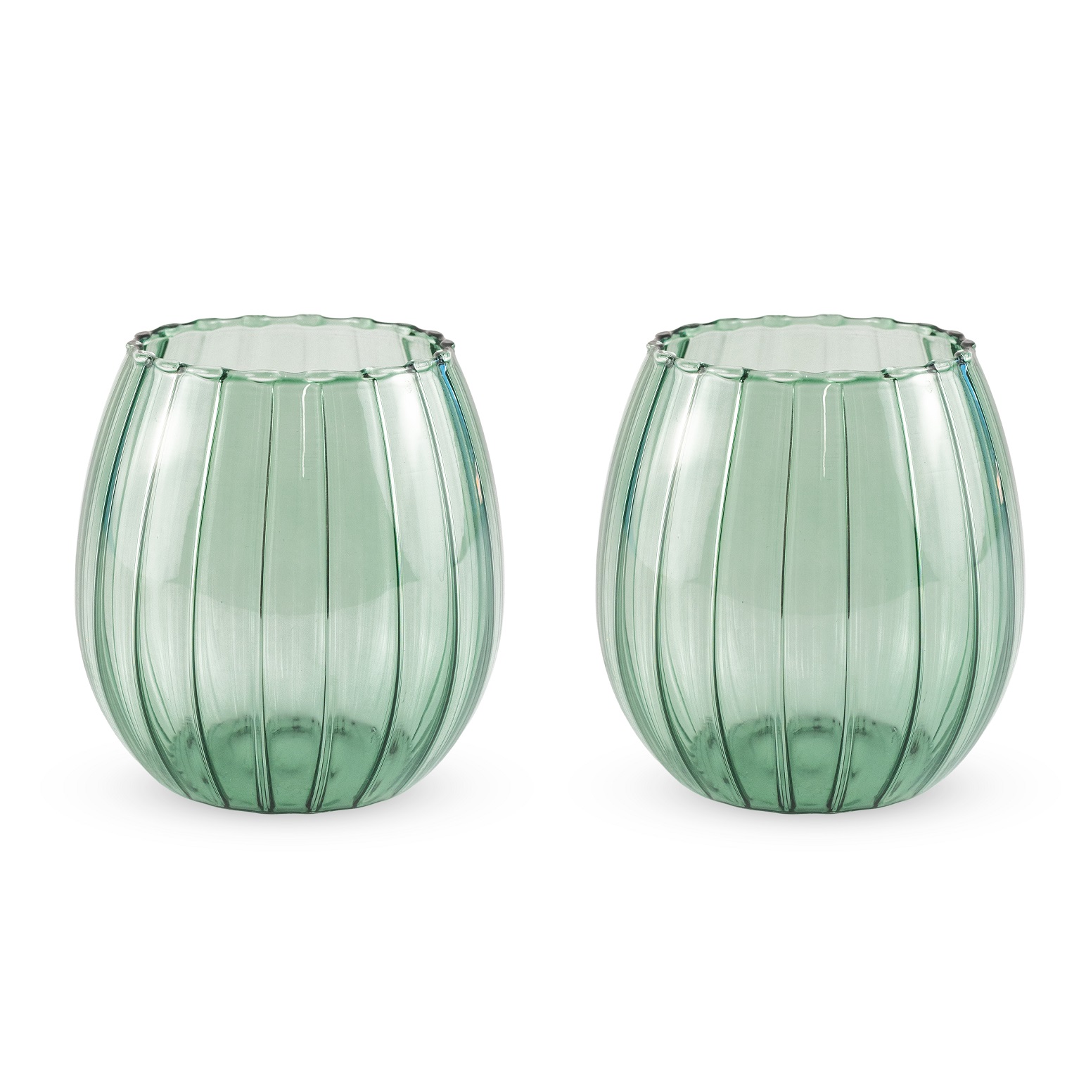 Set Of 2 350 Ml Glasses Pleated Effect Color: Green Gift