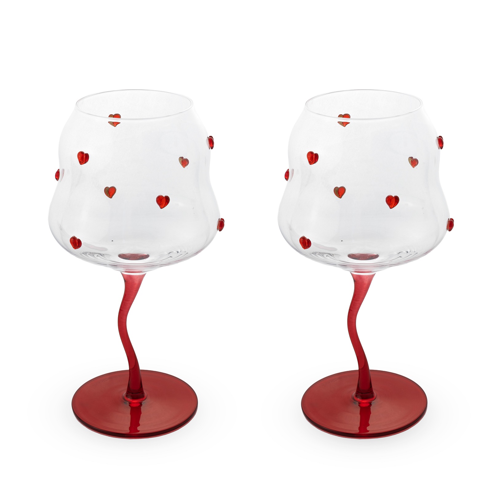 Set Of 2 Cocktail Glasses Capacity 450 Ml Red Heart Decoration Gift