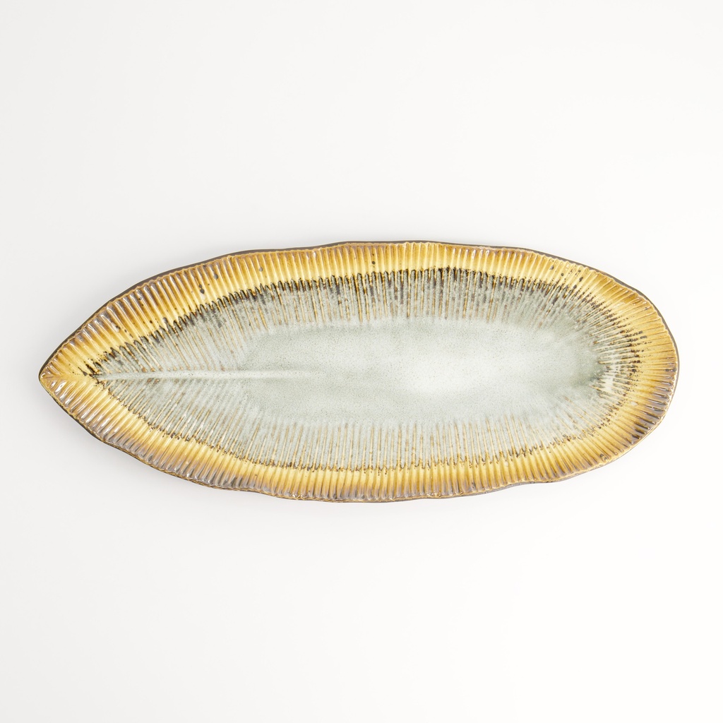 Yamasaku Oblong Plate 33x13.5x2.5cm White/brown 6/36 Gift