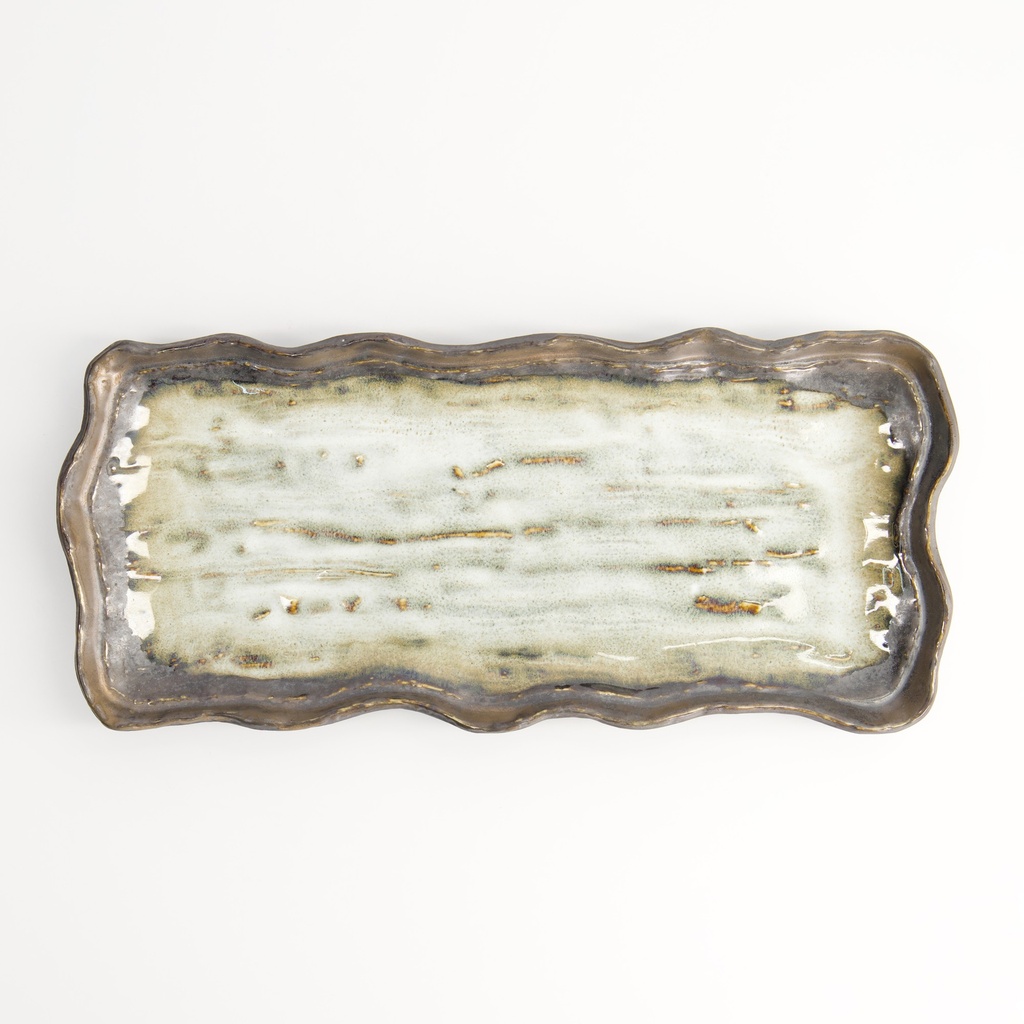 Yamasaku Rectangular Plate 29x13x3cm White/brown Ka-47 6/36 Gift