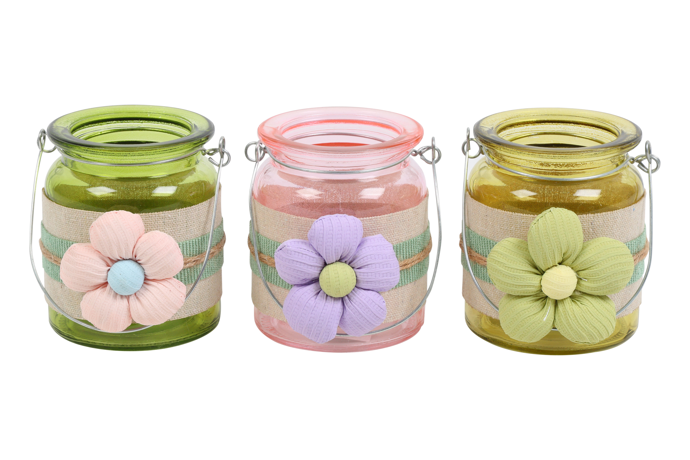 Tealight Rd Flo S 3 Assorted Green Pink Yellow Gift