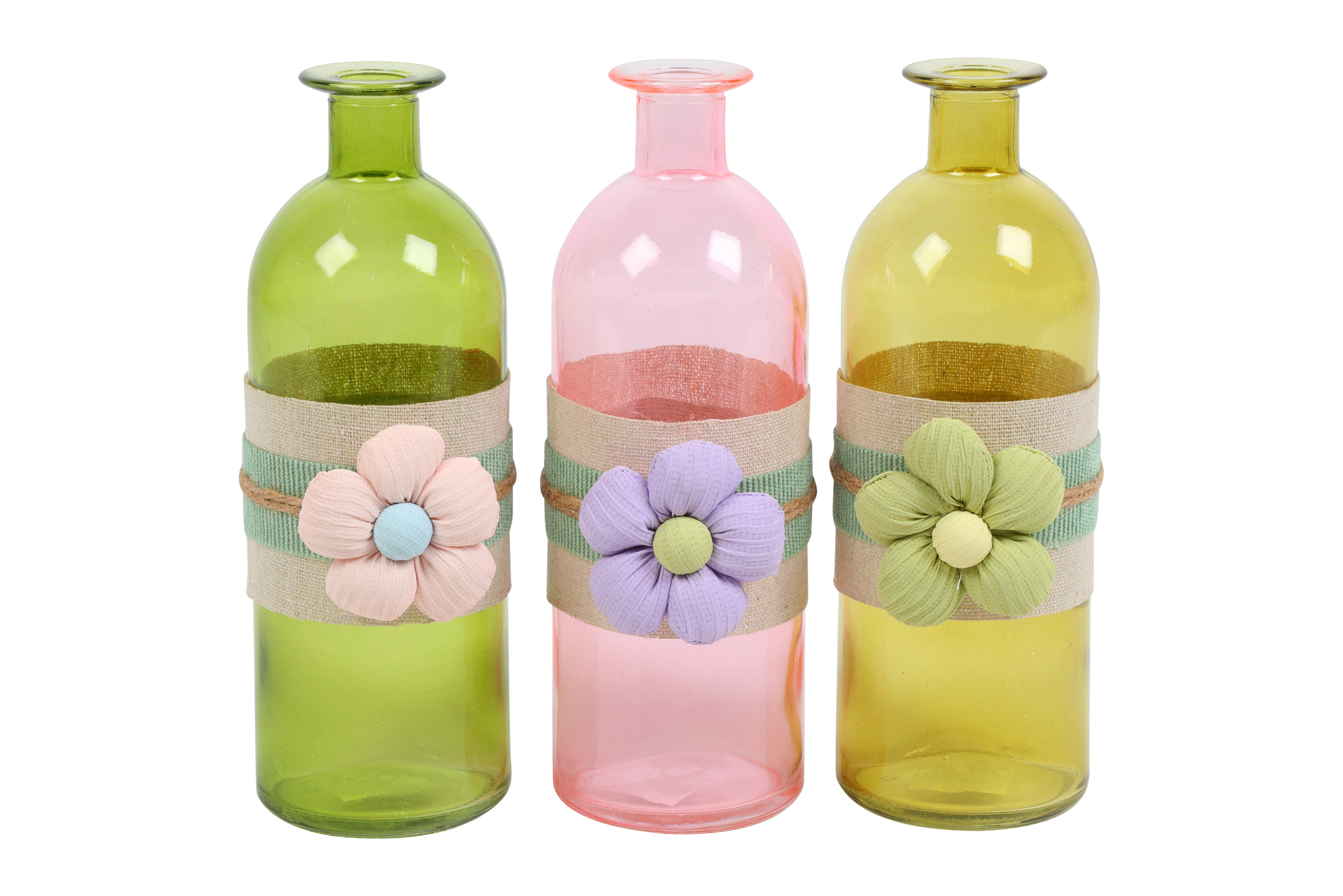 Bottle Rd Flo M 3 Assorted Green Pink Yellow Gift