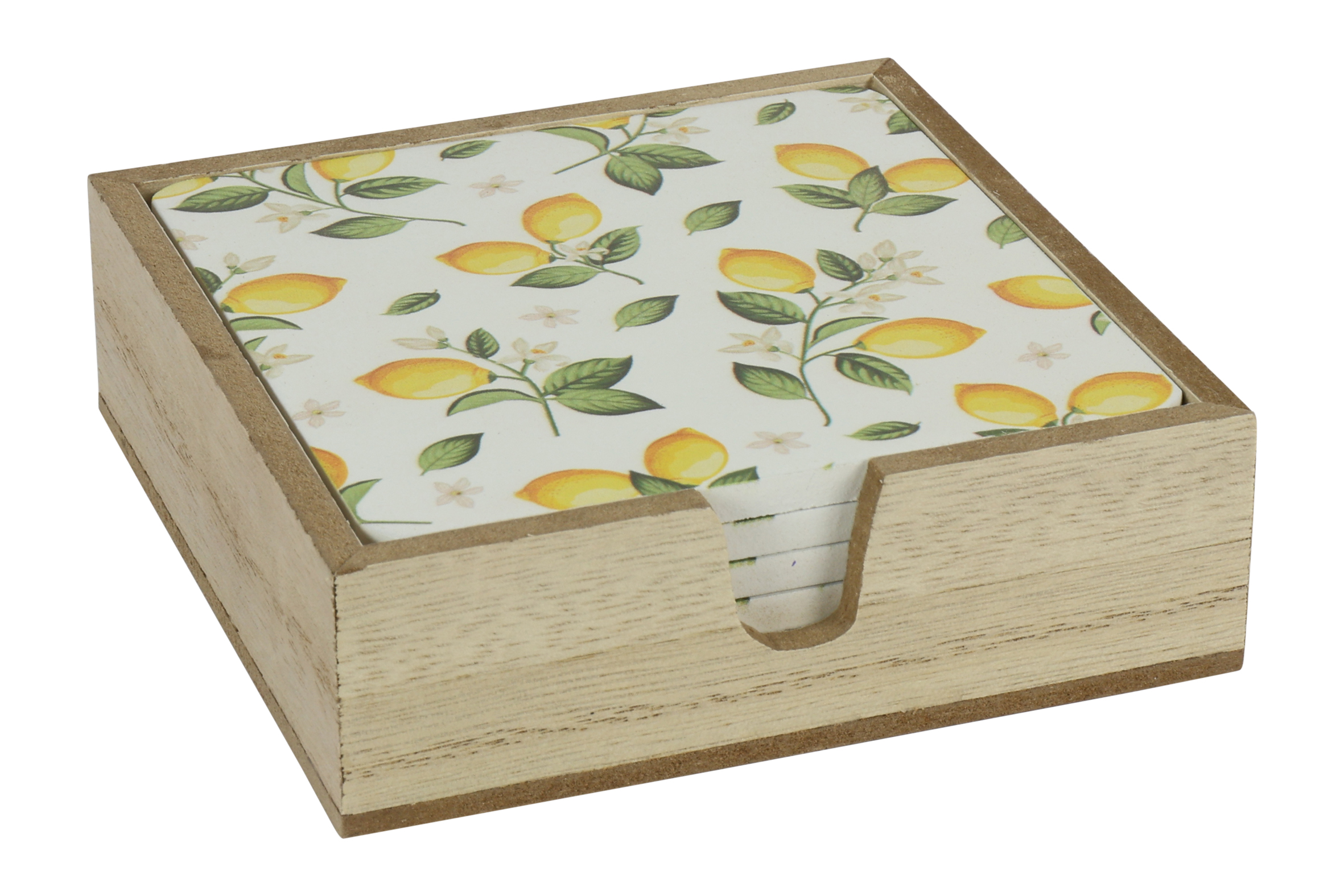 Coaster I/holder W/lemon Sq Lieve White/yellow Gift