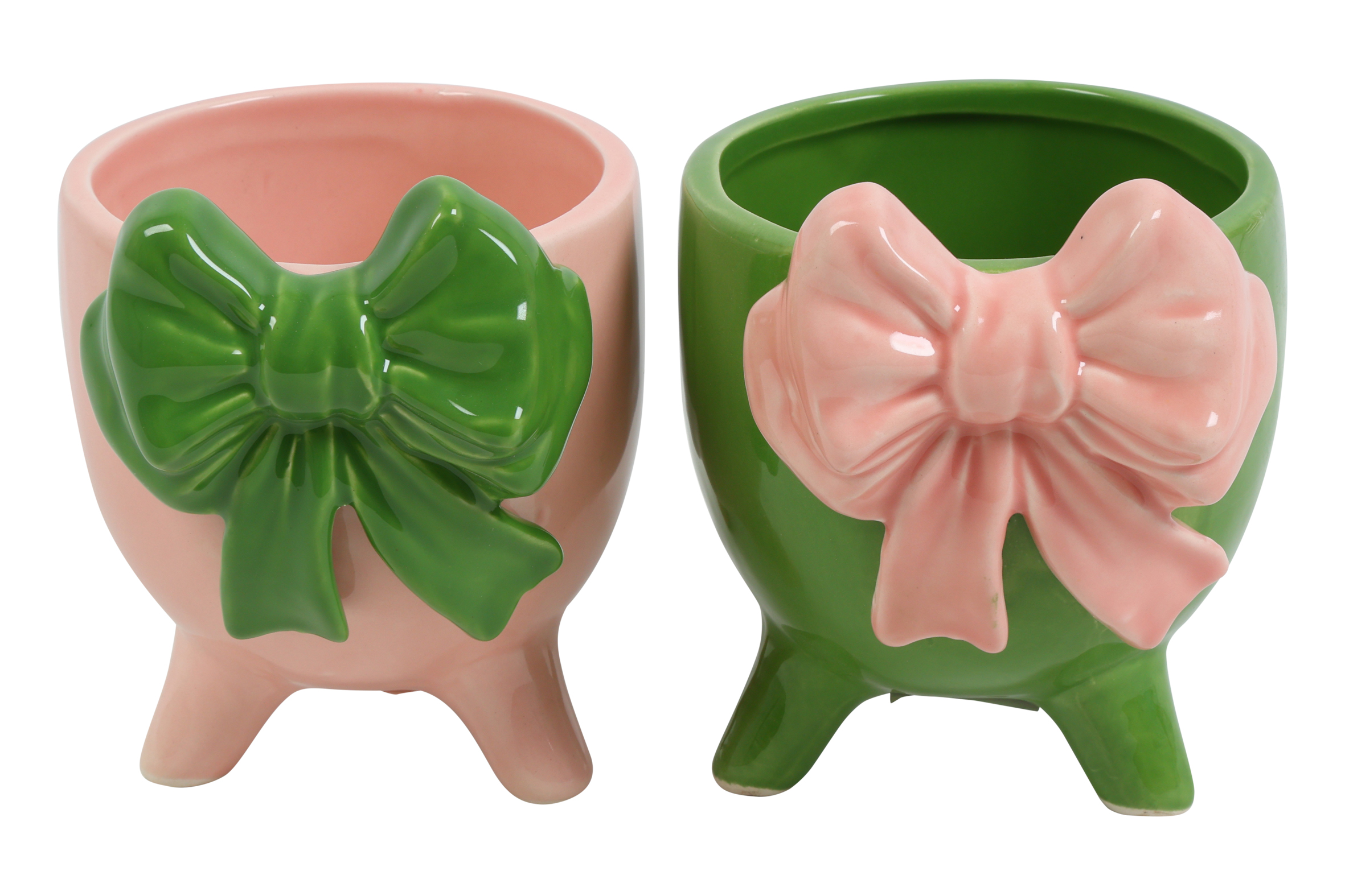 Flowerpot Bow Arianne S 2 Assorted Green/pink Gift