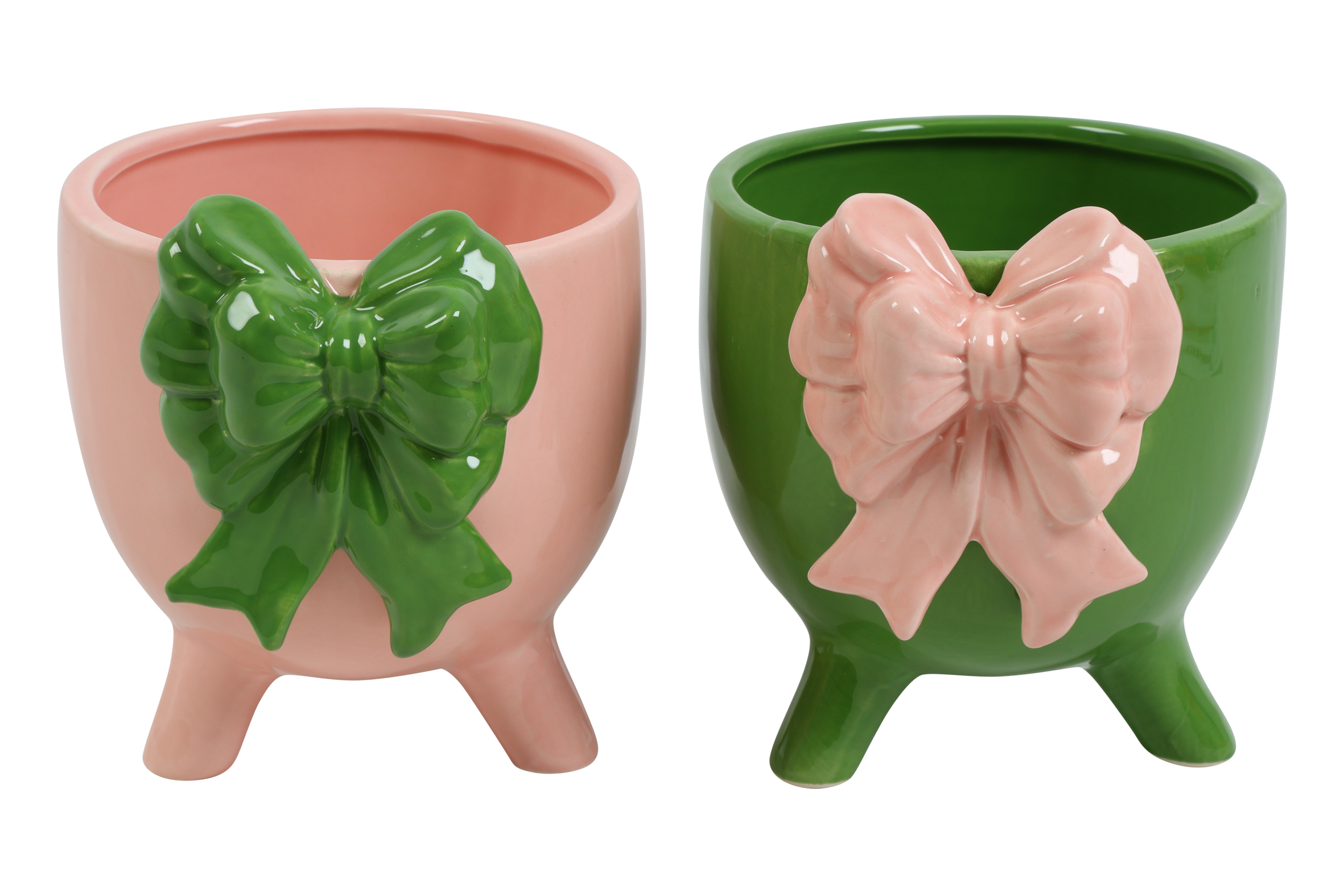 Flowerpot Bow Arianne L 2 Assorted Green/pink Gift