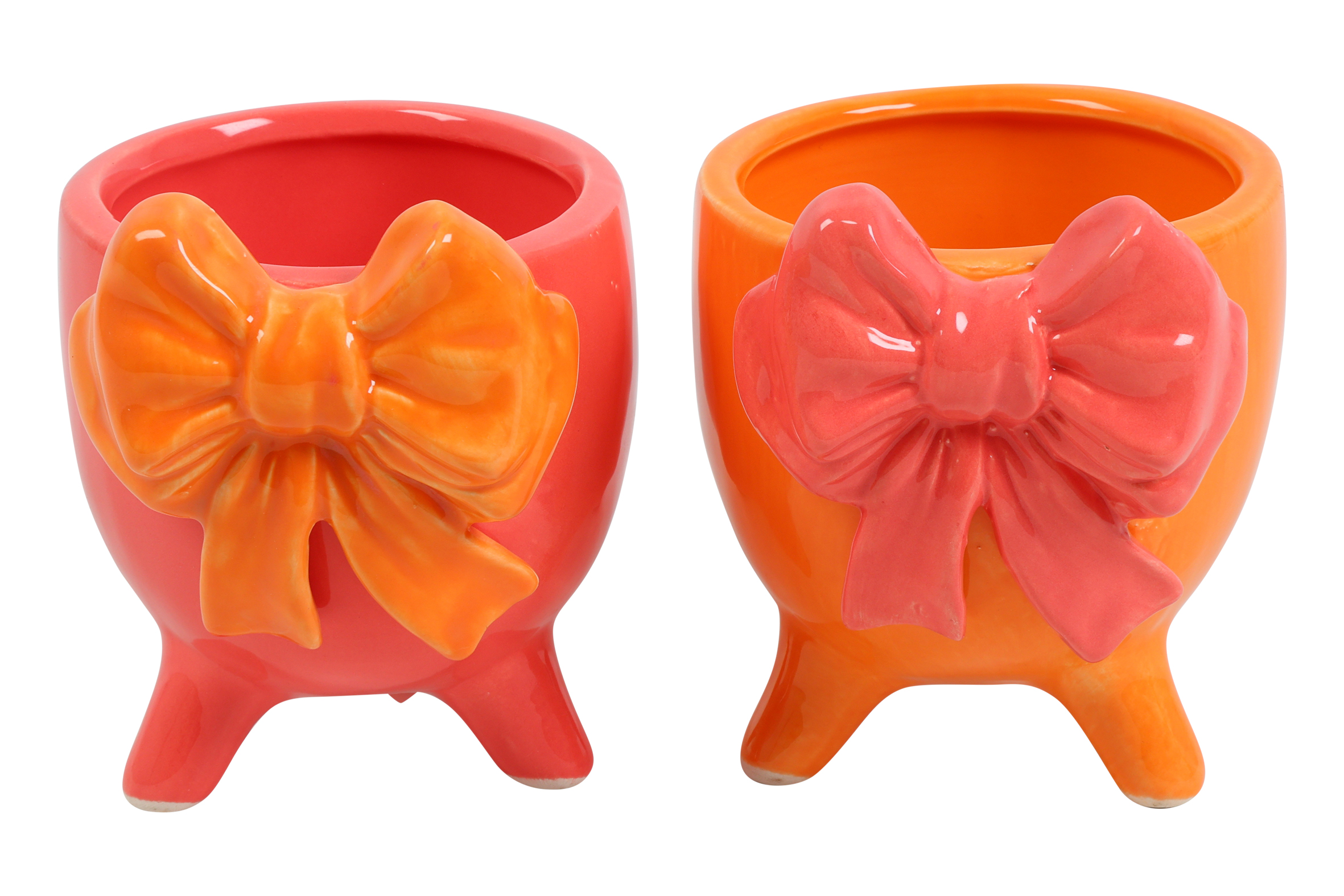 Flowerpot Bow Arianne S 2 Assorted Salmon/yellow Gift