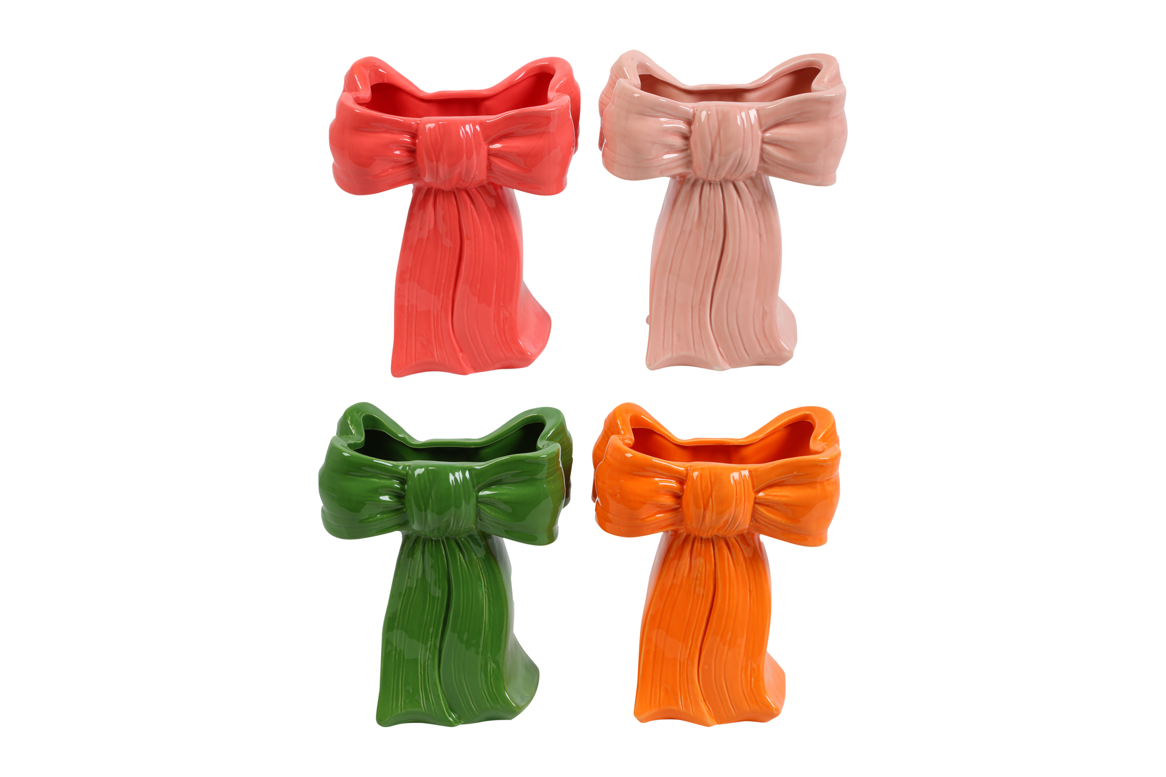 Flowerpot Bow Arianne 4 Assorted Salmon/yellow/pink/green Gift