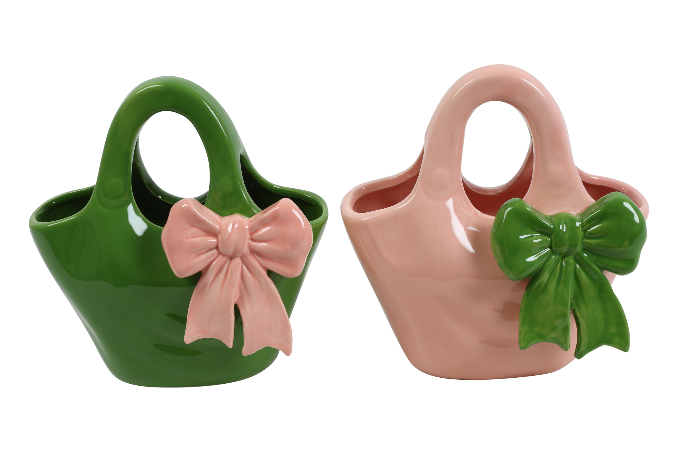 Flowerpot Bow Tassie 2 Assorted Green/pink Gift