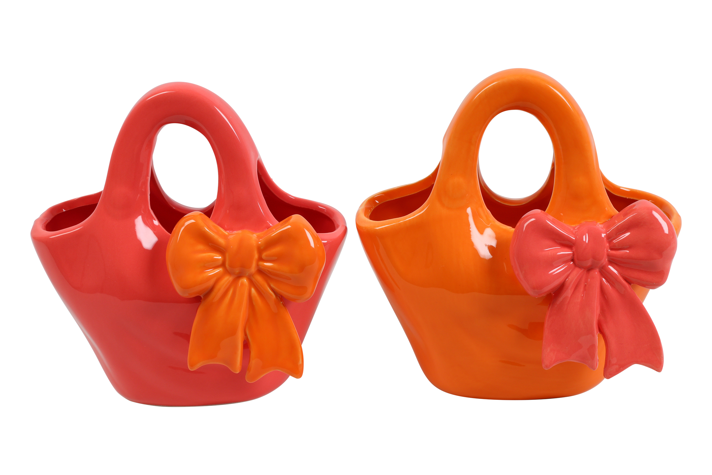 Flowerpot Bow Tassie 2 Assorted Salmon/yellow Gift