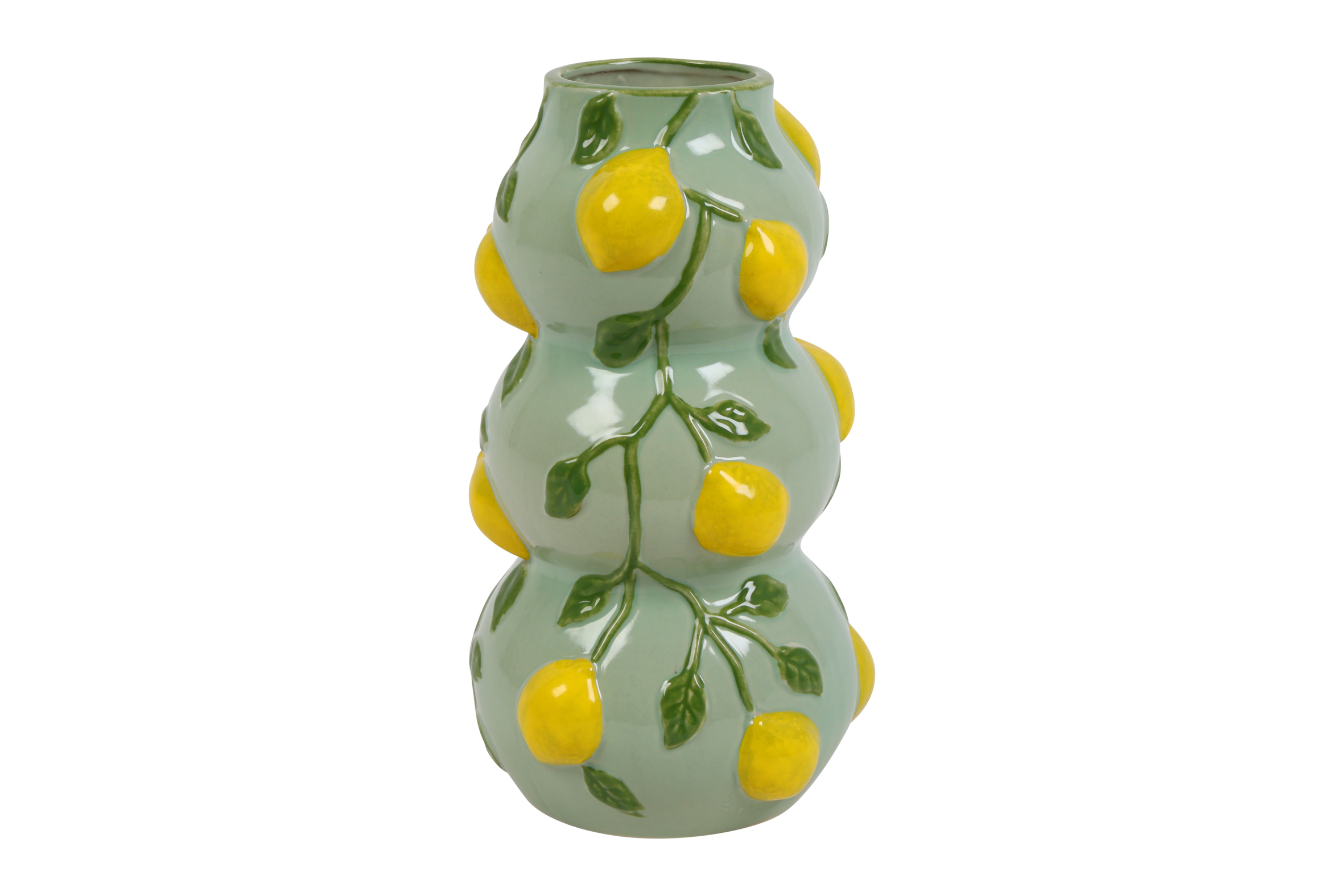 Vase W/lemon Rd Sisi L Green Gift
