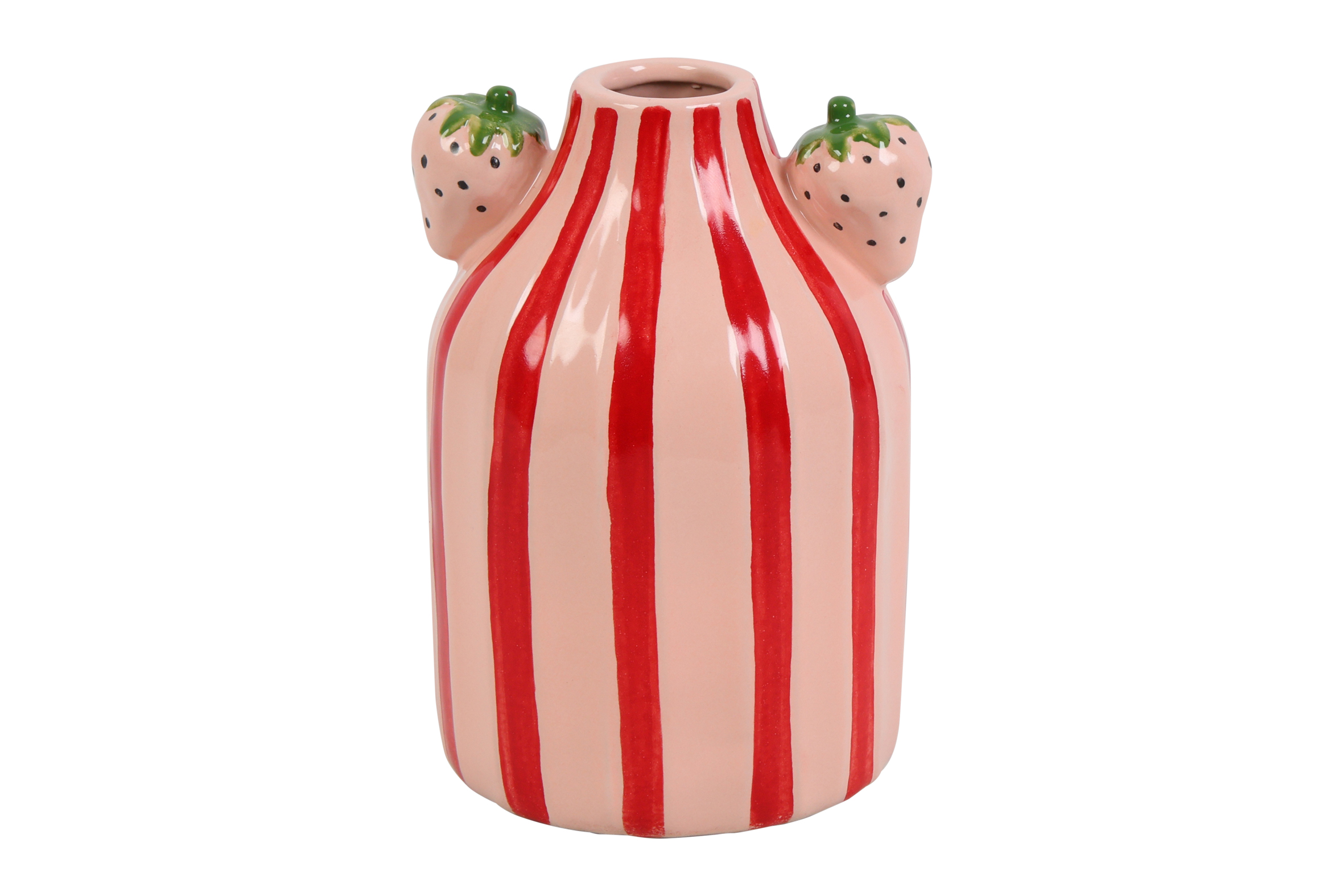 Vase W/strawberry Rd Sisi Stripes S Pink/red Gift