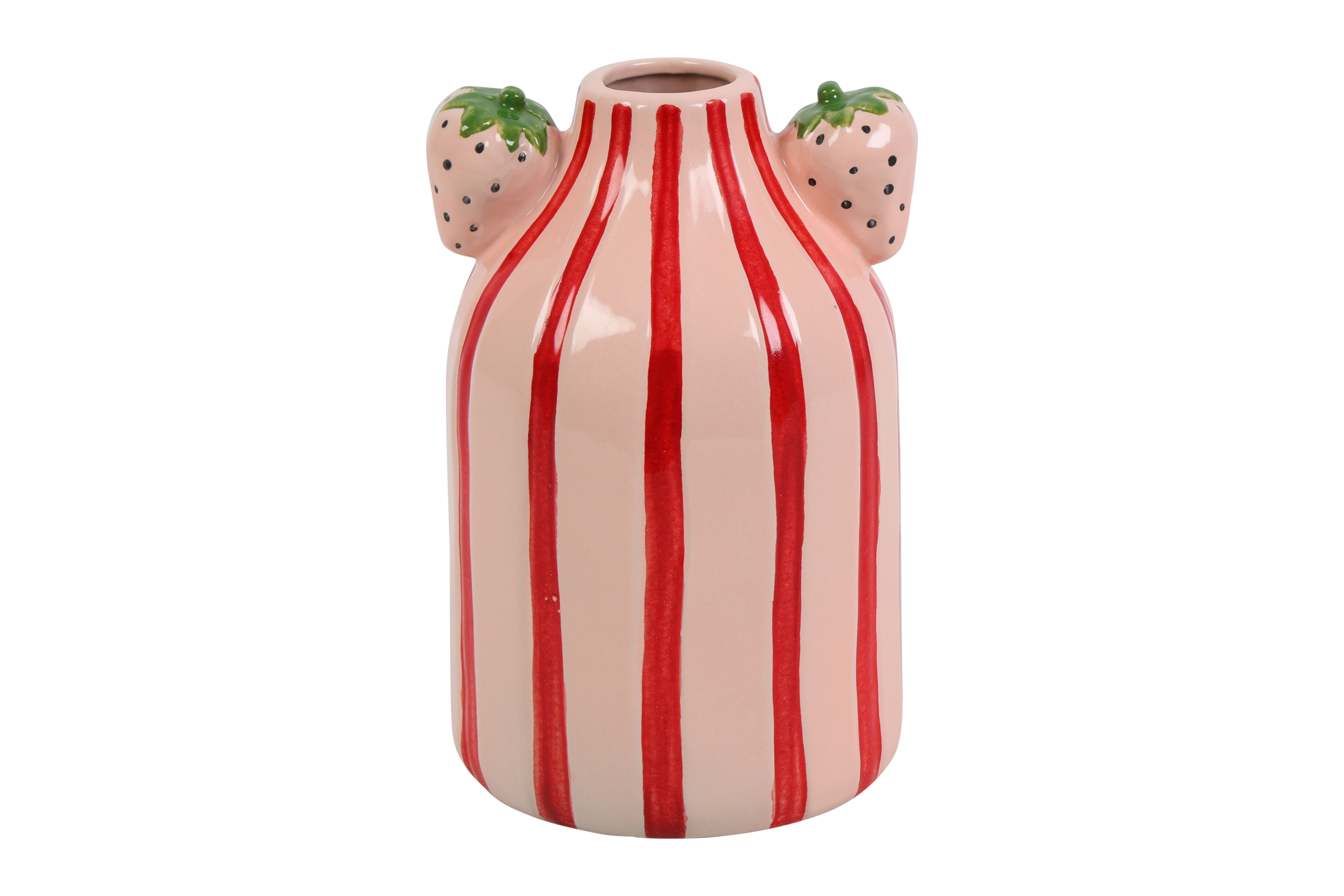 Vase W/strawberry Rd Sisi Stripes L Pink/red Gift