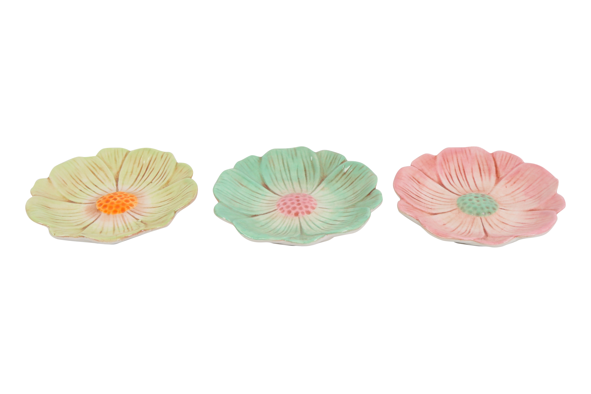 Plate Flower Sis S 3 Assorted Green/pink/l.green Gift
