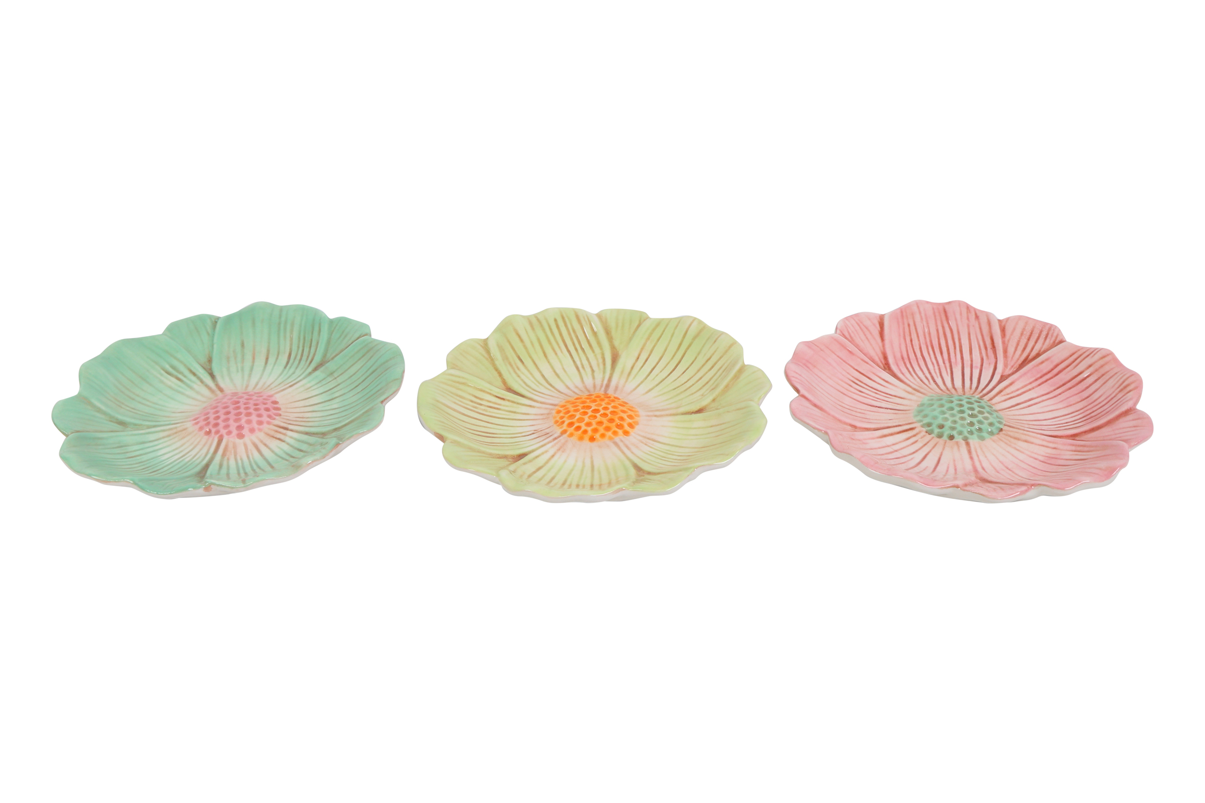 Plate Flower Sis M 3 Assorted Green/pink/l.green Gift