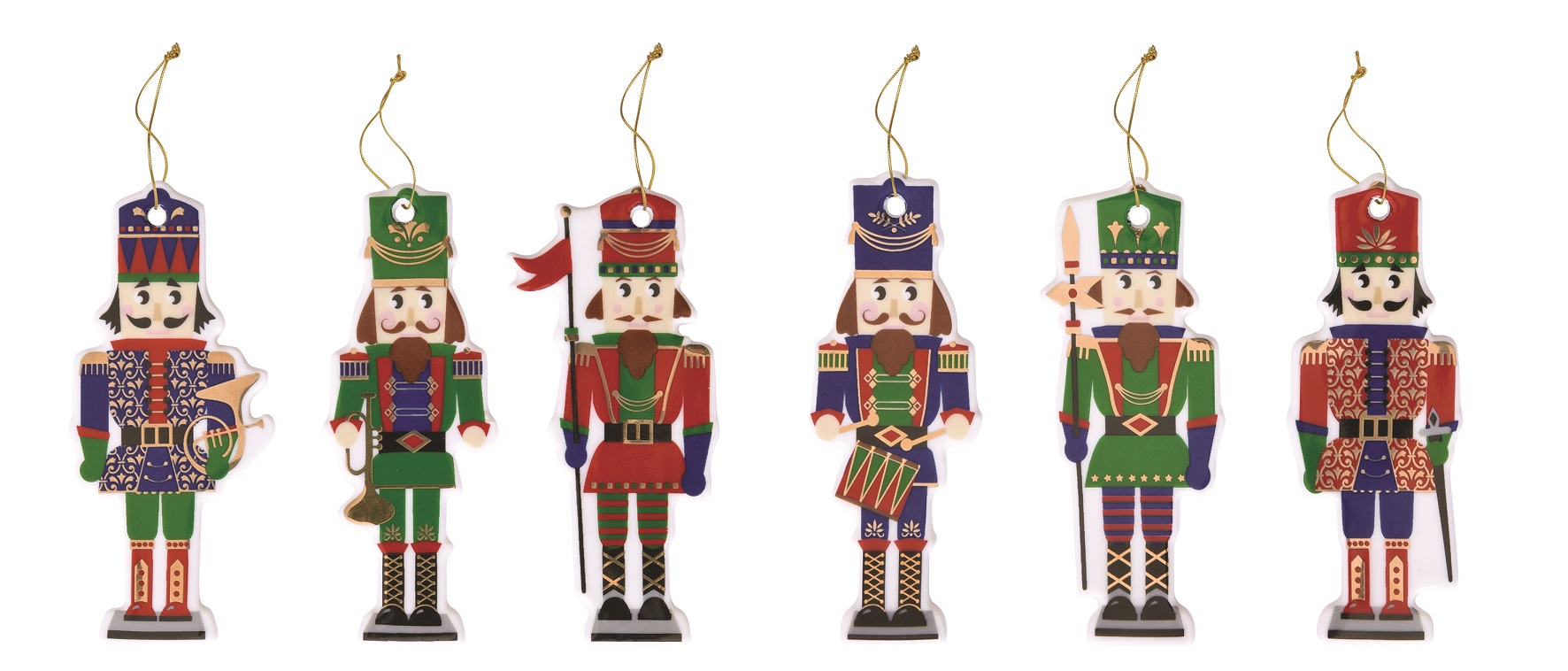 Set 6 Porcelain Xmas Tree Decorations 9x4 Cm In Color Box Nutcracker Gift