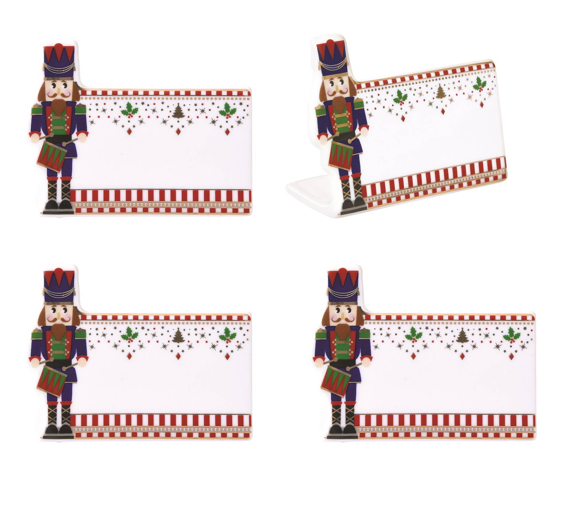 Set 4 Porc.place Holders 9x3,5x6,5 Cm With Marker In Color Box Nutcracker Gift
