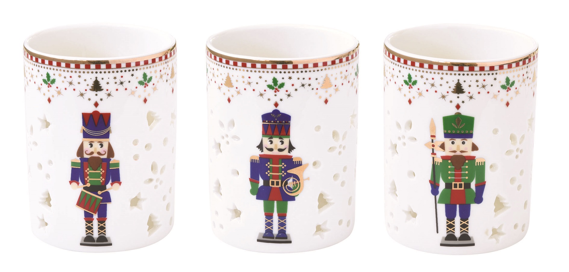 Set 3 Porcelain Tea Light Holders  Ã˜ 6,5 X 9 H Cm In Color Box Nutcracker Gift
