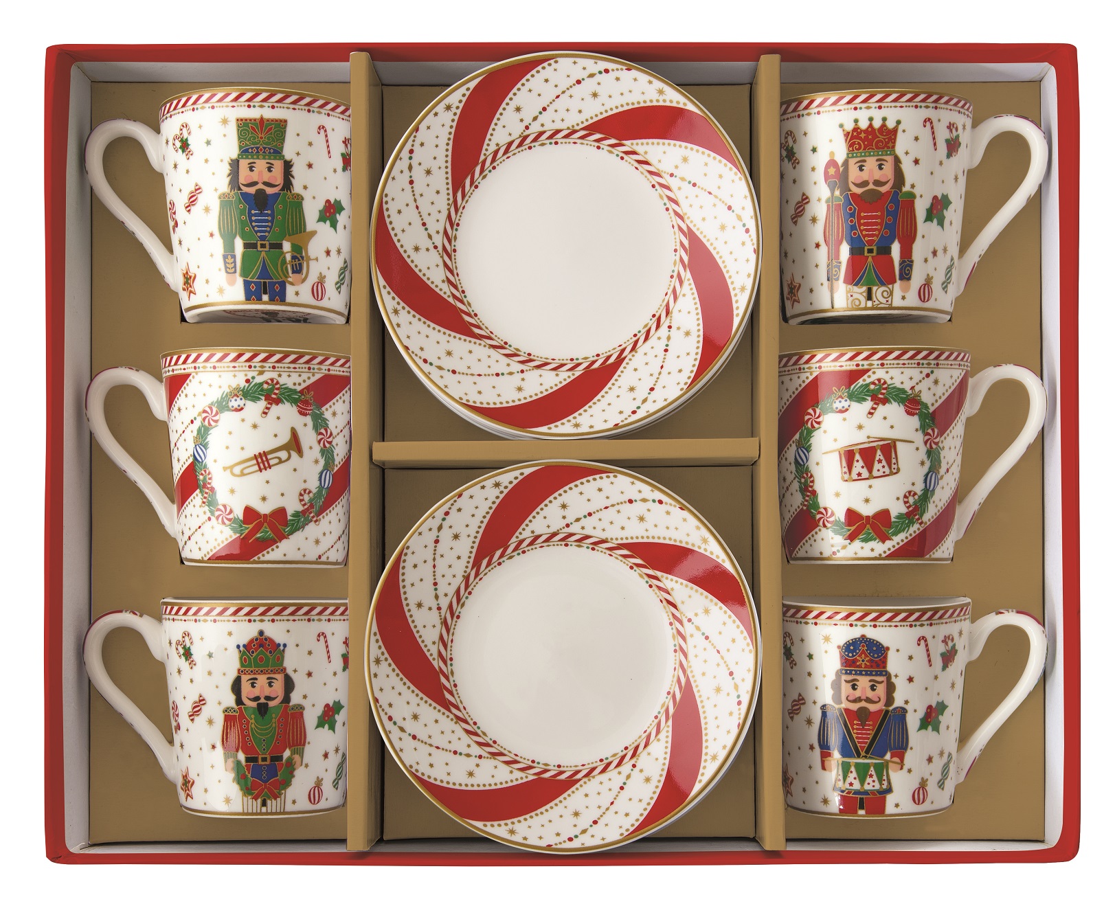 Set 6 Coffee Cups & Saucers In Porcelain 100 Ml In Gift Box Nutcracker Twist Gift