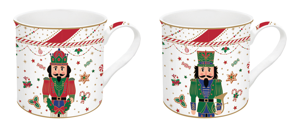 Set 2 High Quality Fine China Mugs 300 Ml In Gift Box Nutcracker Twist Gift