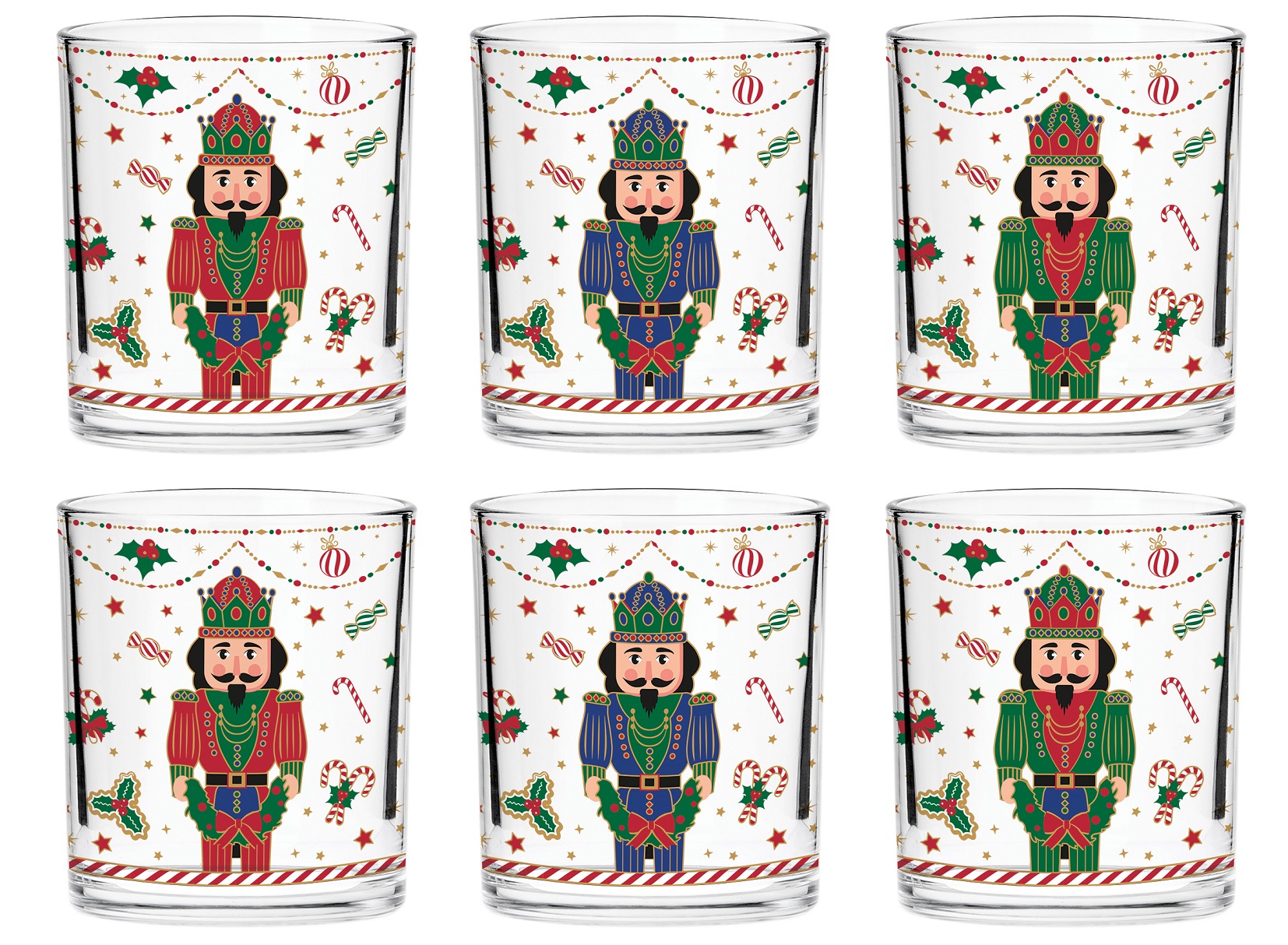 Set Of 6 Glasses 250 Ml In Color Box Nutcracker Twist Gift