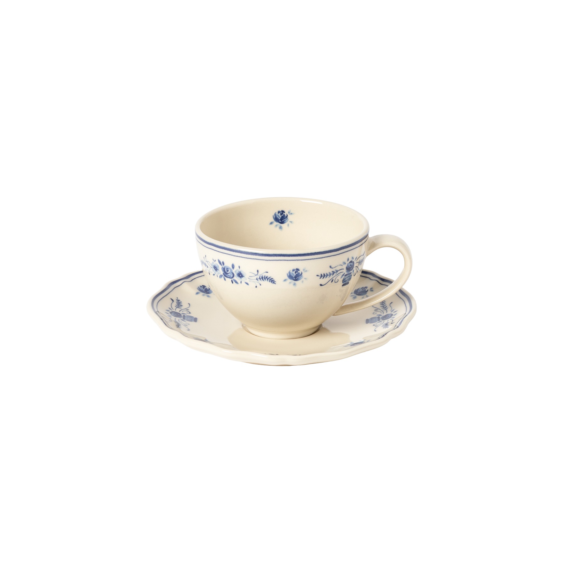 Vila Beige/blue Tea Cup & Saucer 26cl Gift