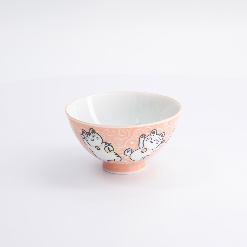 Kawaii Rice Bowl Karakusa Lucky Cat 11.5x6.2cm 300ml Orange 5/120 Gift