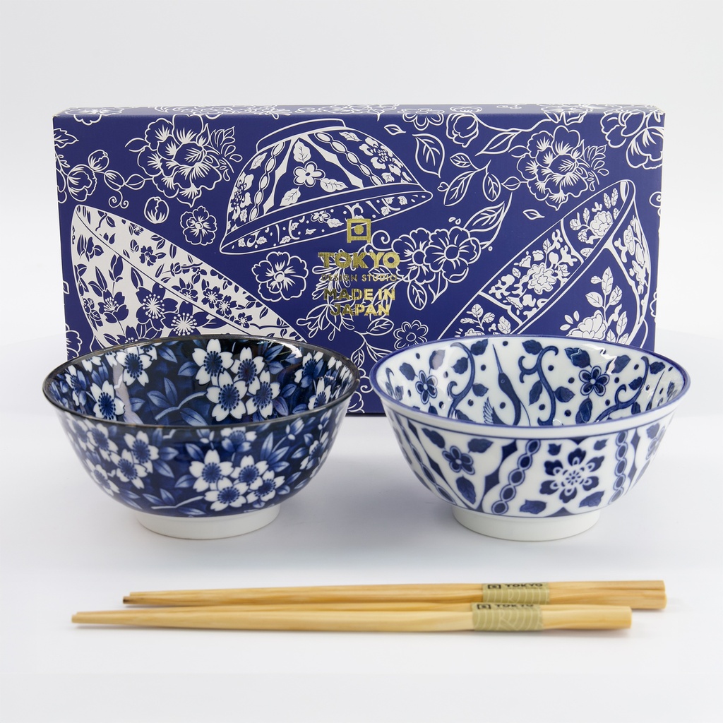 Tokyo Blue Tayo Bowl Giftset 2pcs W/chopsticks 15x7cm 500ml B 33745 1/16 Gift