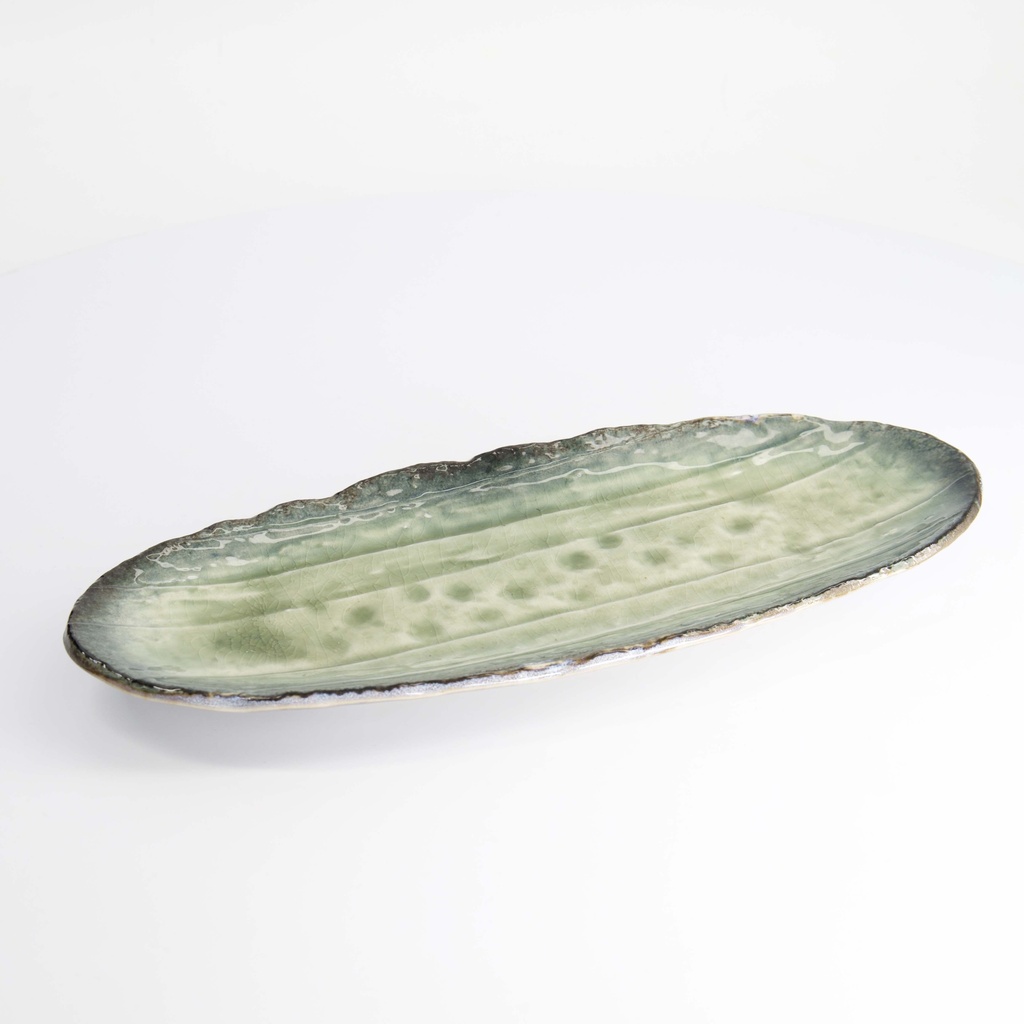 Yamasaku Organic Glassy Green Oval Plate 33x13.5x2cm 33437 6/36 Gift